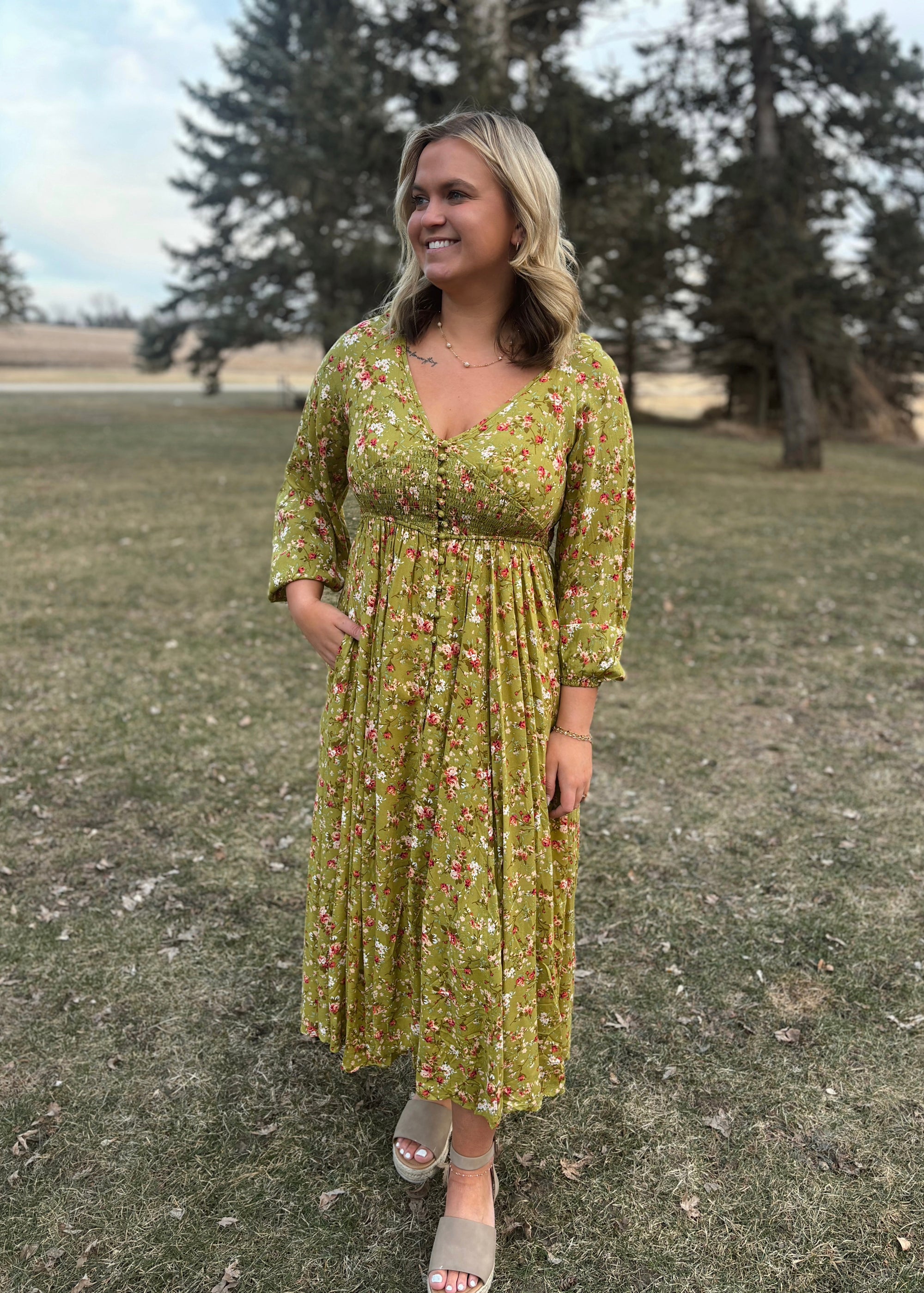 Avocado Bloom Maxi Dress