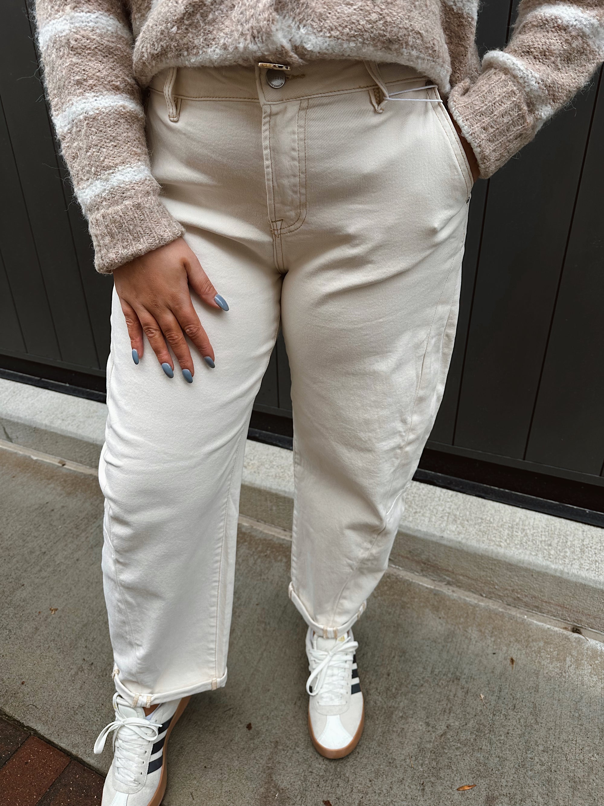 Risen High Rise Relaxed Ivory Cuffed Barrel