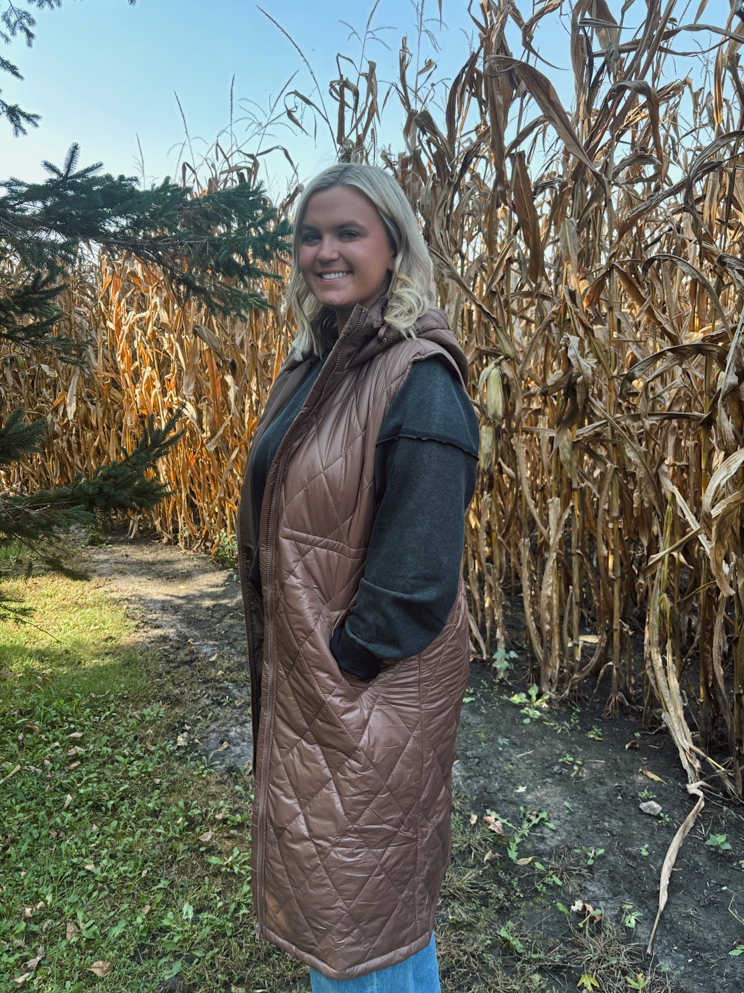 Cocoa Quilted Longline Vest