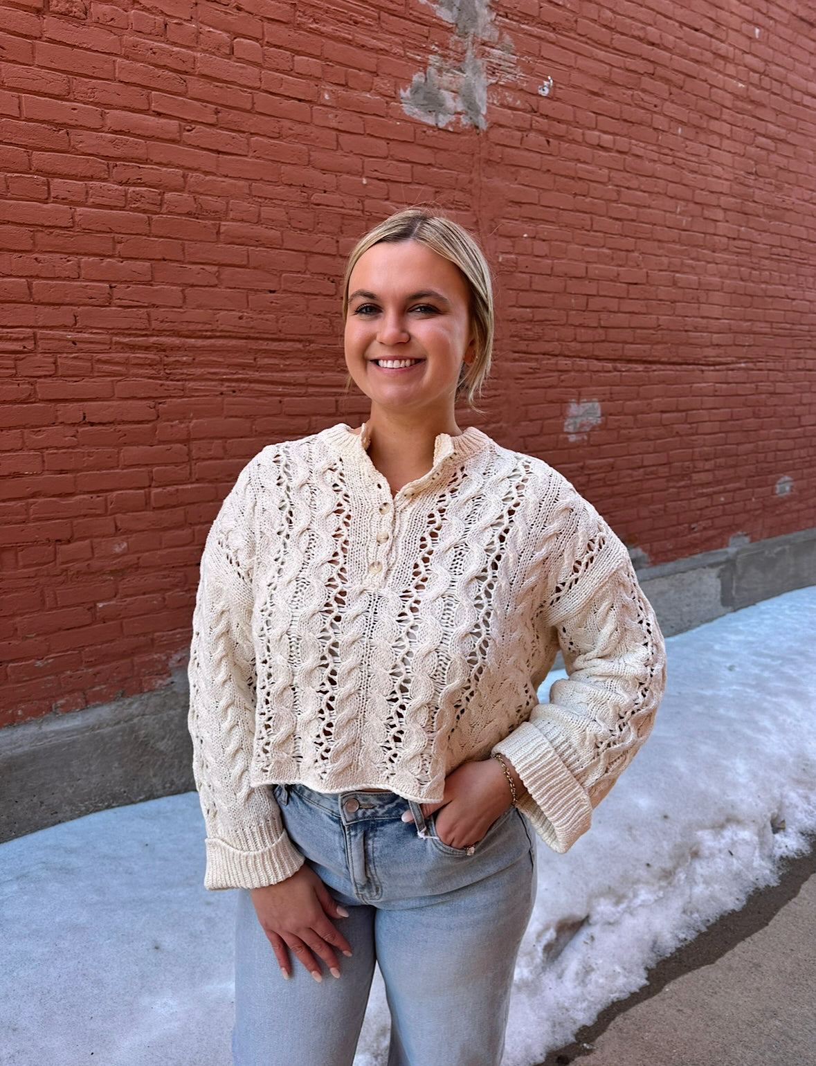 Ivory Twist Henley Knit