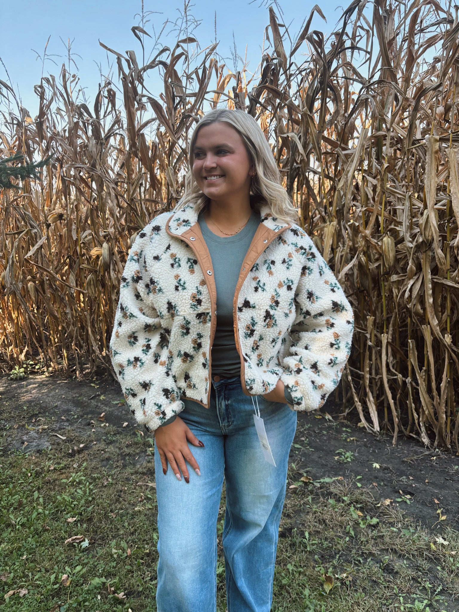 Wildflower Cream & Khaki Fleece Jacket