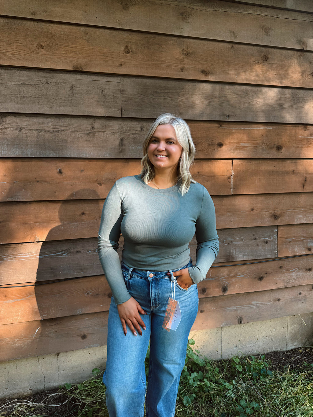 Everyday Essential Ribbed T. Green Long Sleeve