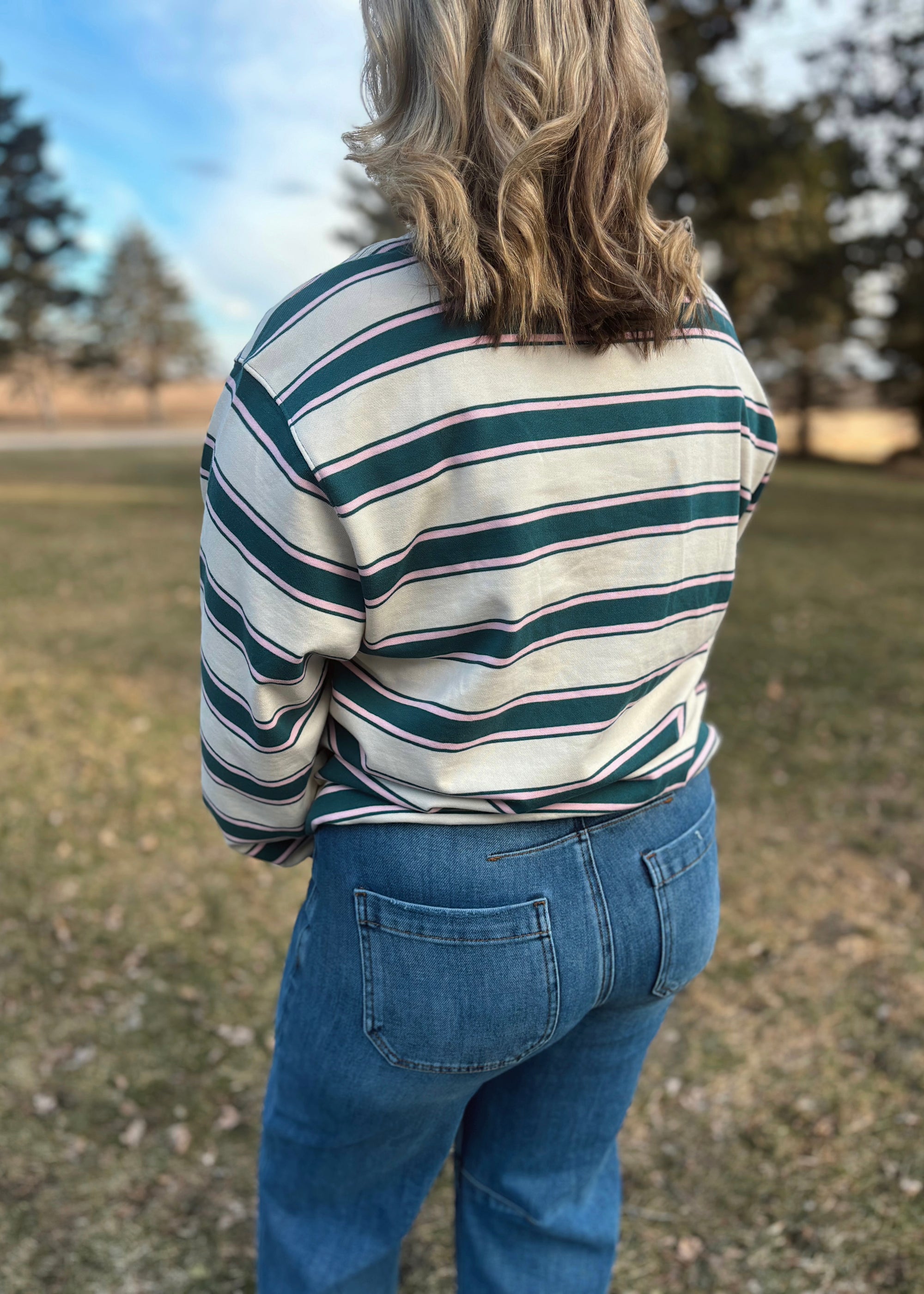 Evergreen Stripe Retro Crew