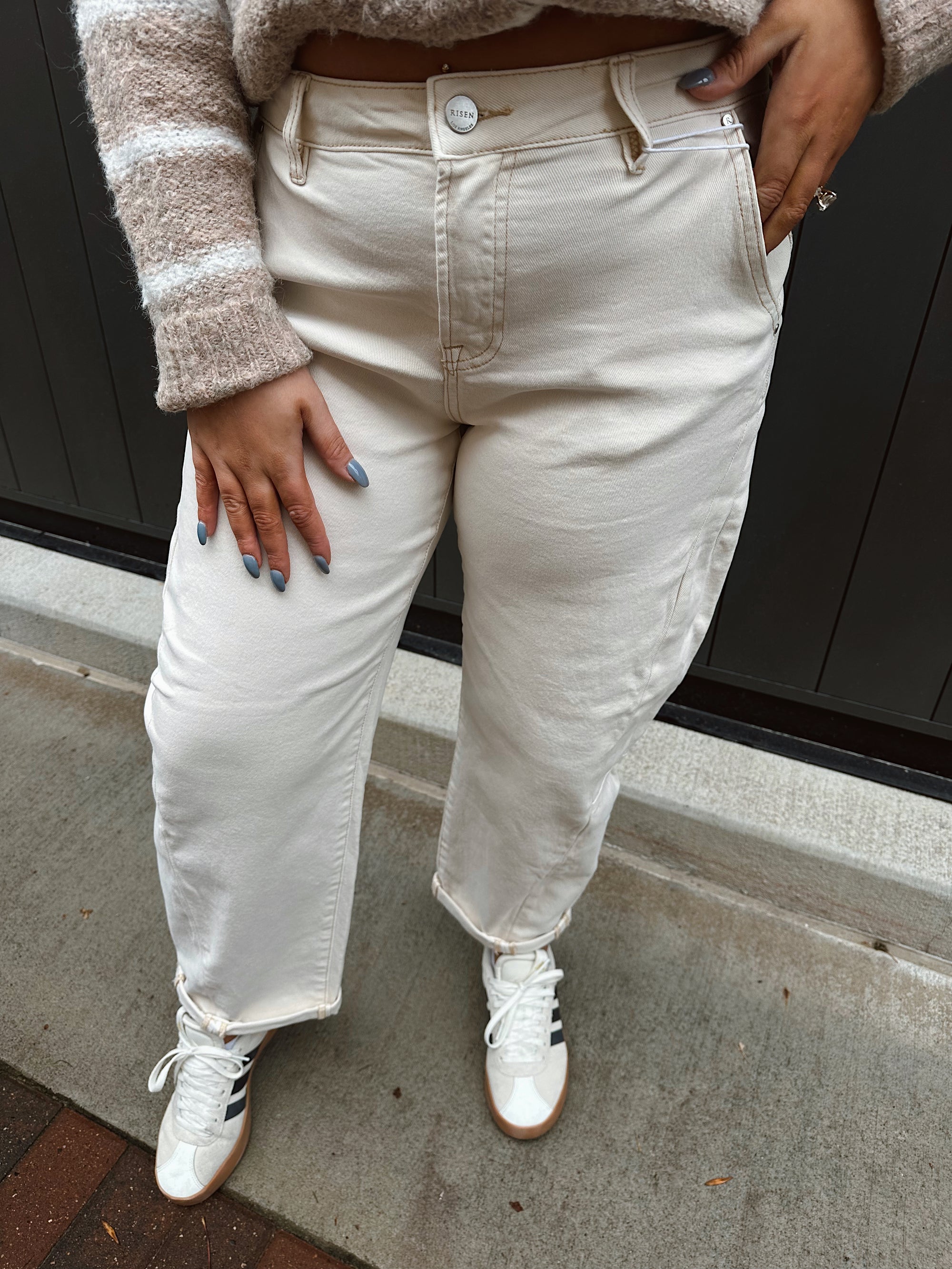 Risen High Rise Relaxed Ivory Cuffed Barrel