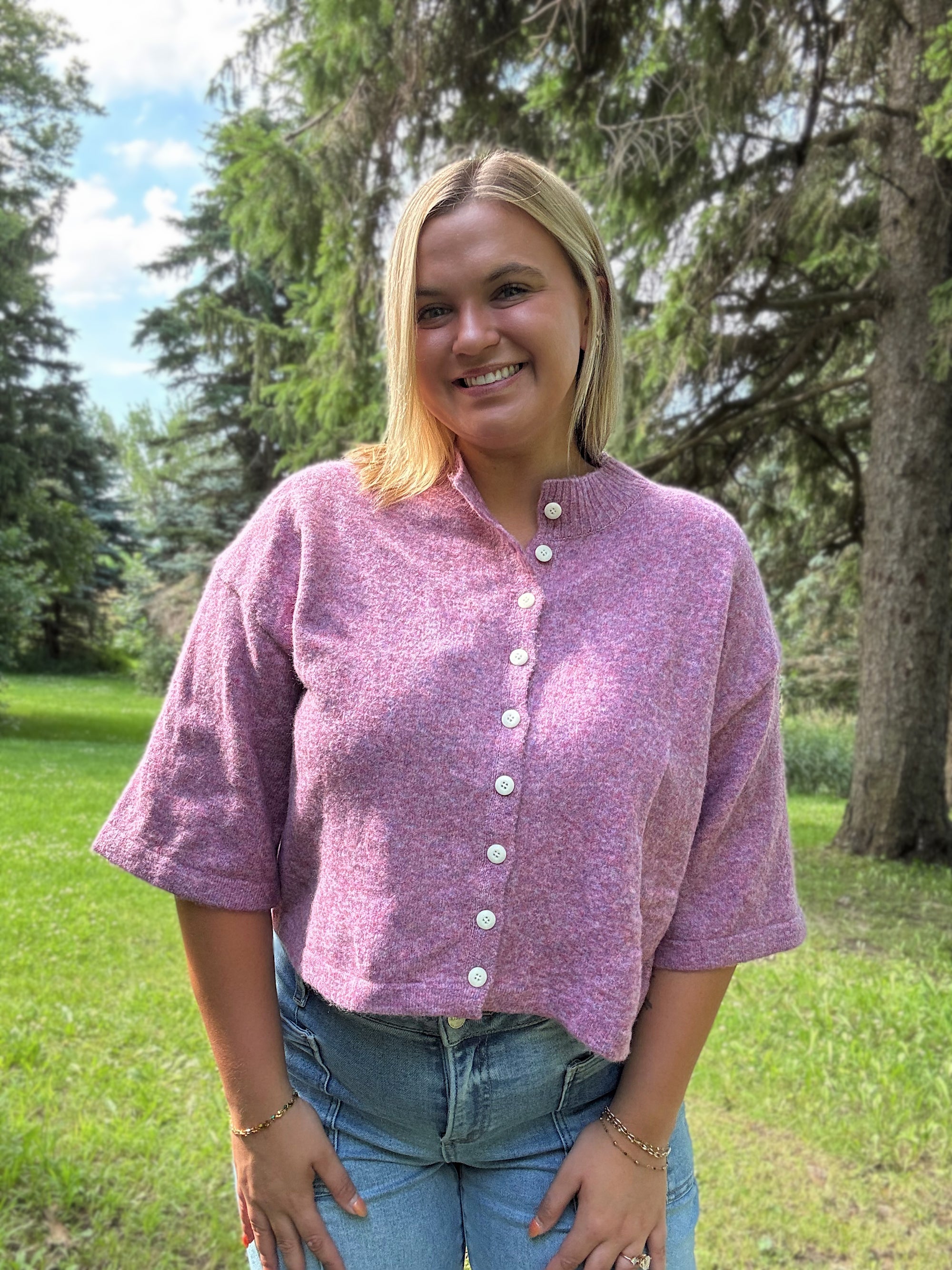 Soft Lilac Short Sleeve Cardigan