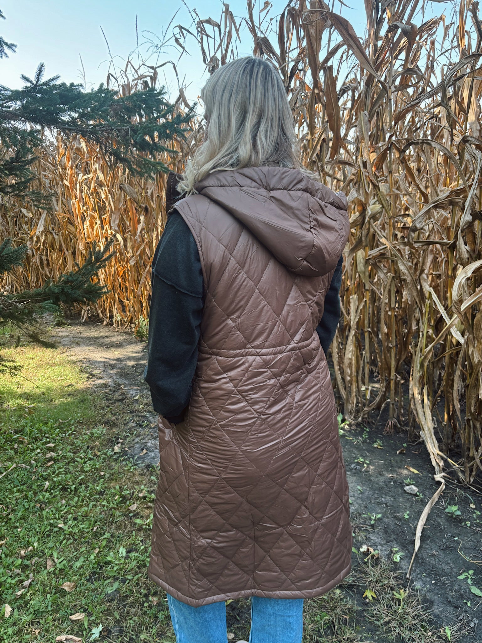 Cocoa Quilted Longline Vest