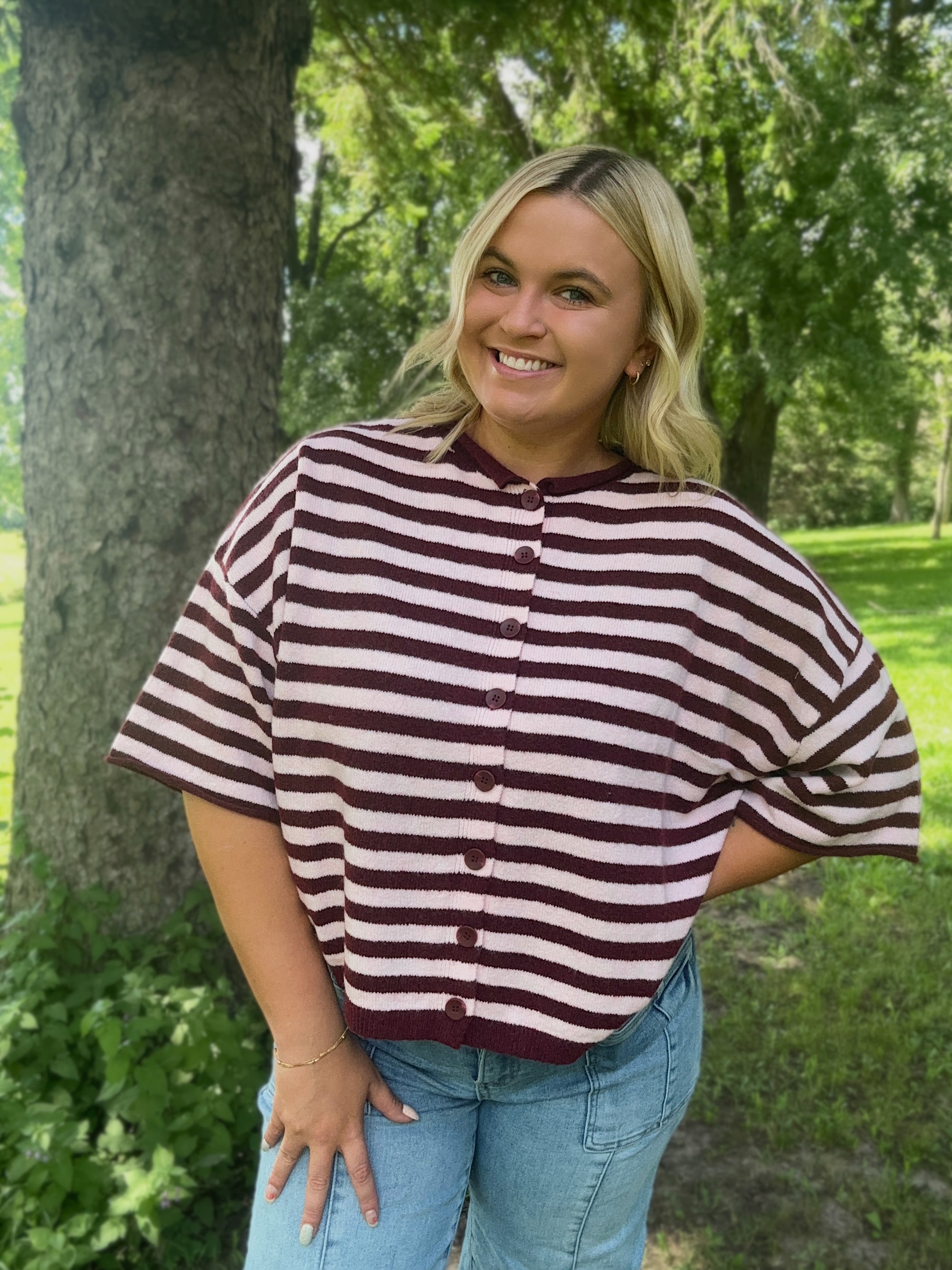 Berry Mocha Stripe Cardigan