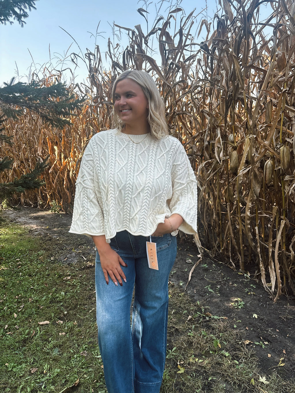 Cream Knit Bell Sleeve Sweater