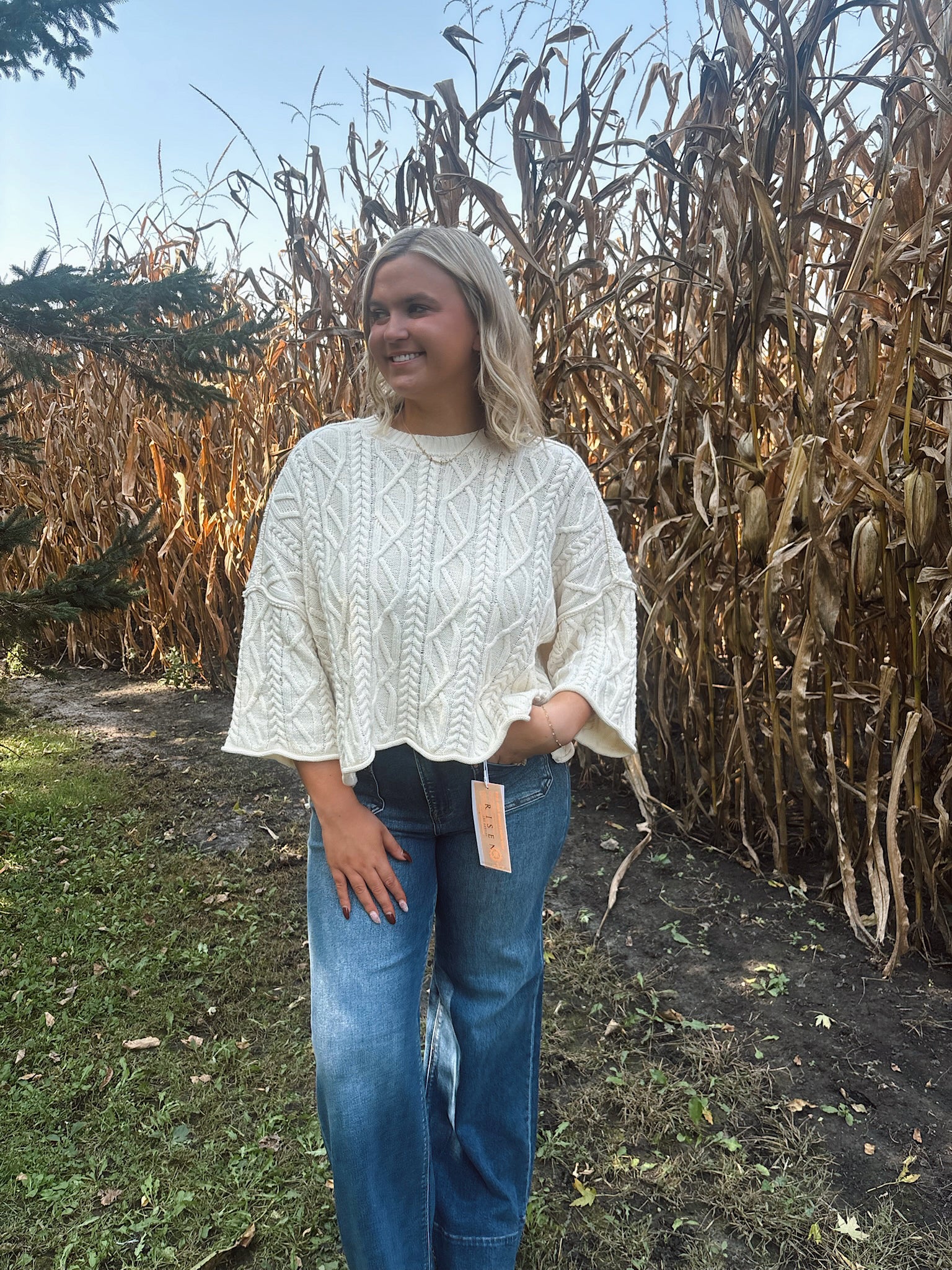 Cream Knit Bell Sleeve Sweater