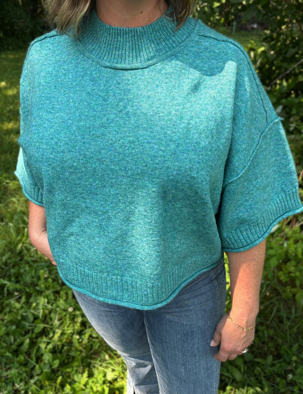 Teal Breeze Mock Neck Short Sleeve