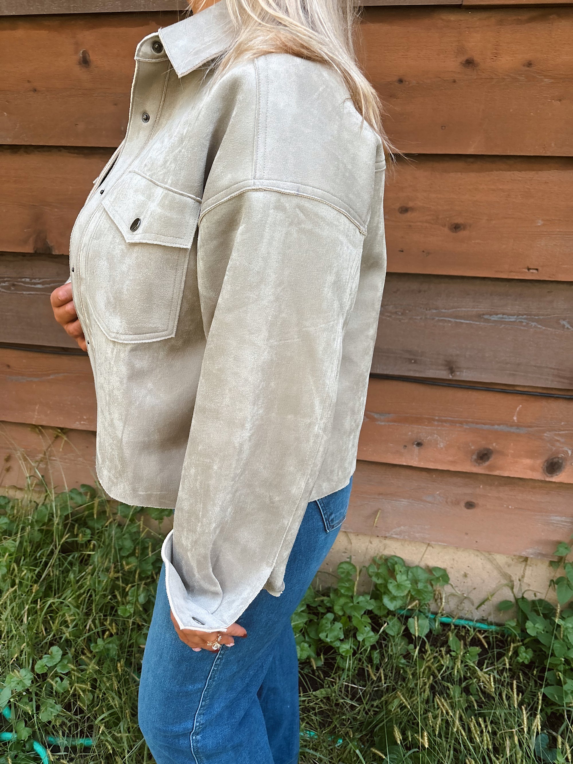 Sunday Stroll Suede Jacket- Dusty Olive