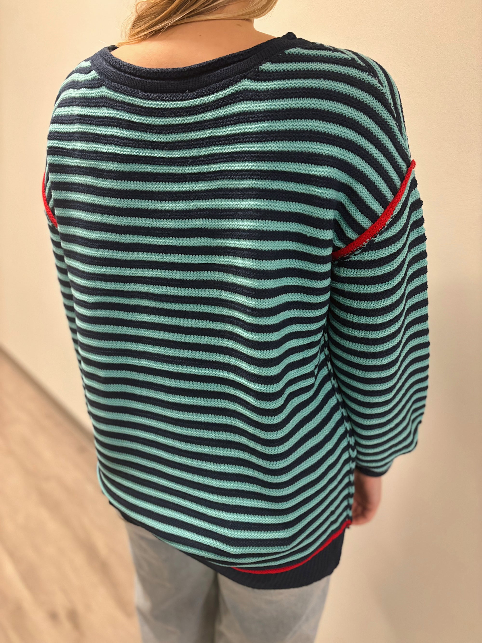 Teal Stripe Boatneck Sweater