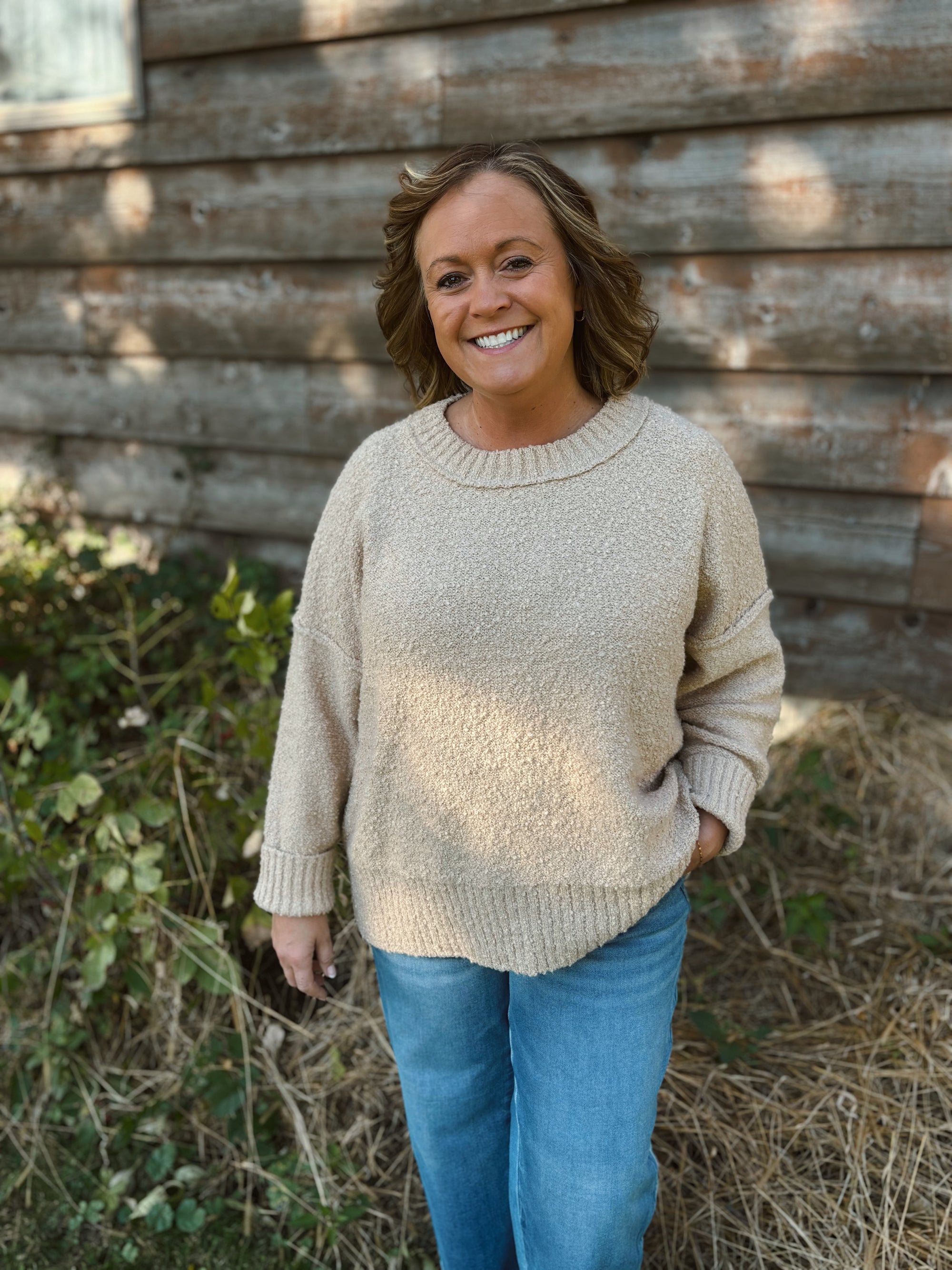 Almond Butter Exposed Seam Sweater
