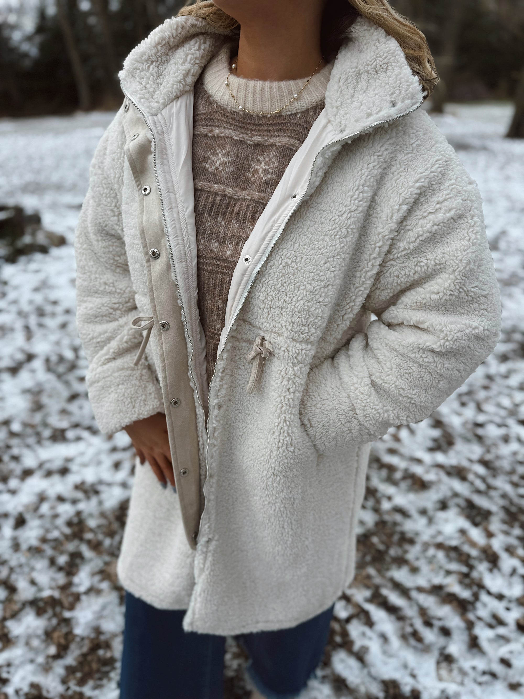 Sugar Cookie Longline Sherpa Coat