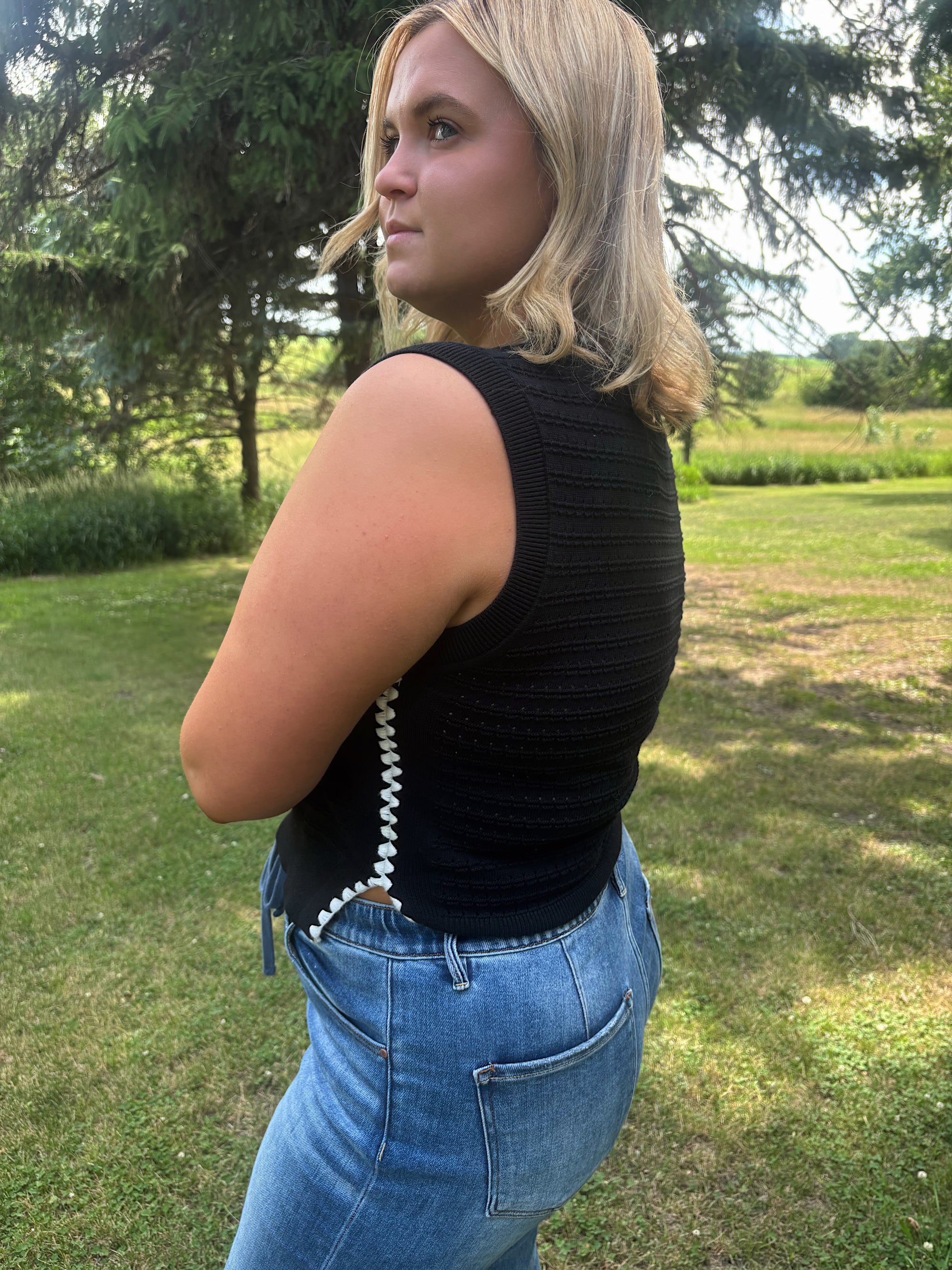 Black Knit Eyelet Tank