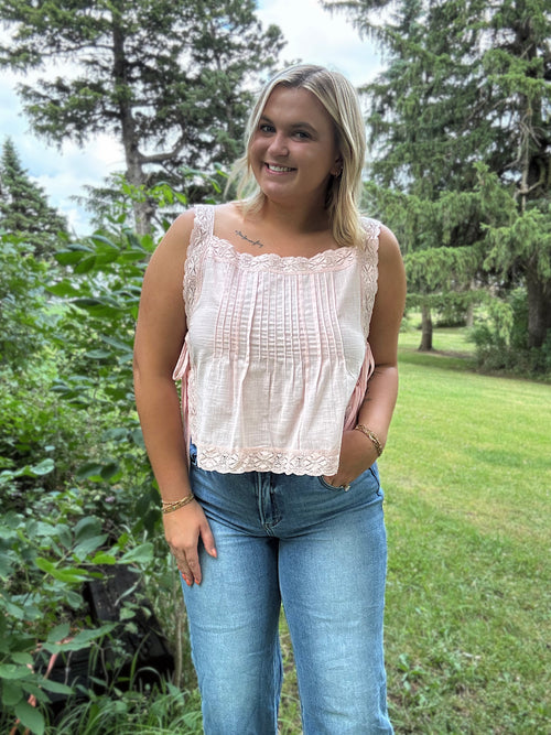 Baby Pink Lace Tie Tank