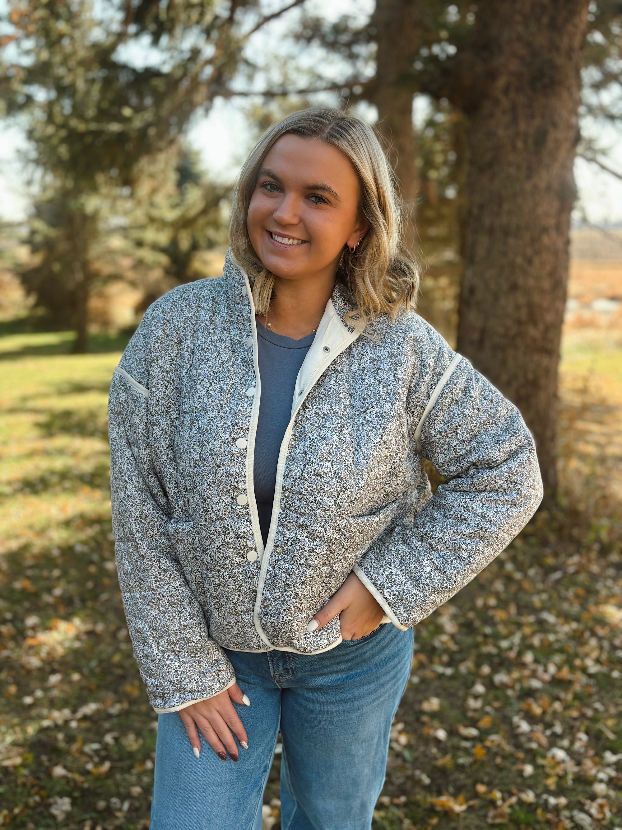 Lavender Ivory Quilted Puffer