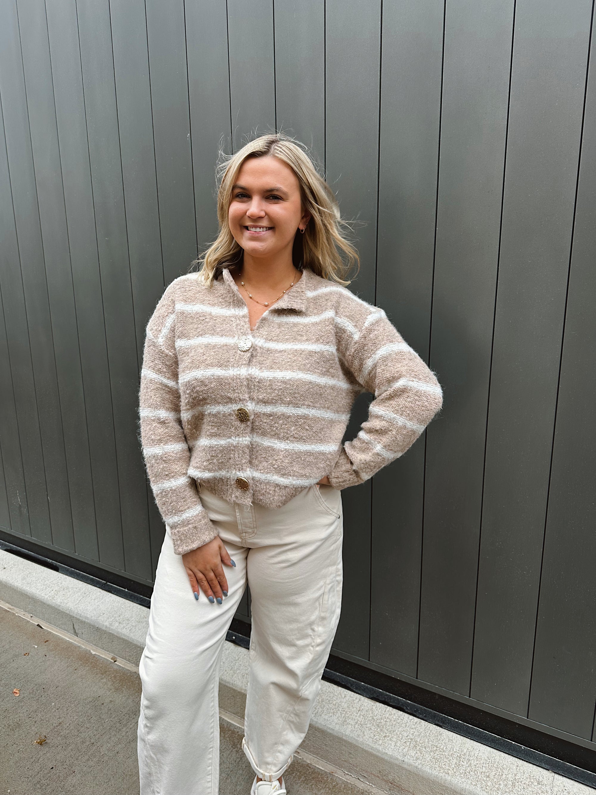 Buttered Beige Stripe Cardigan