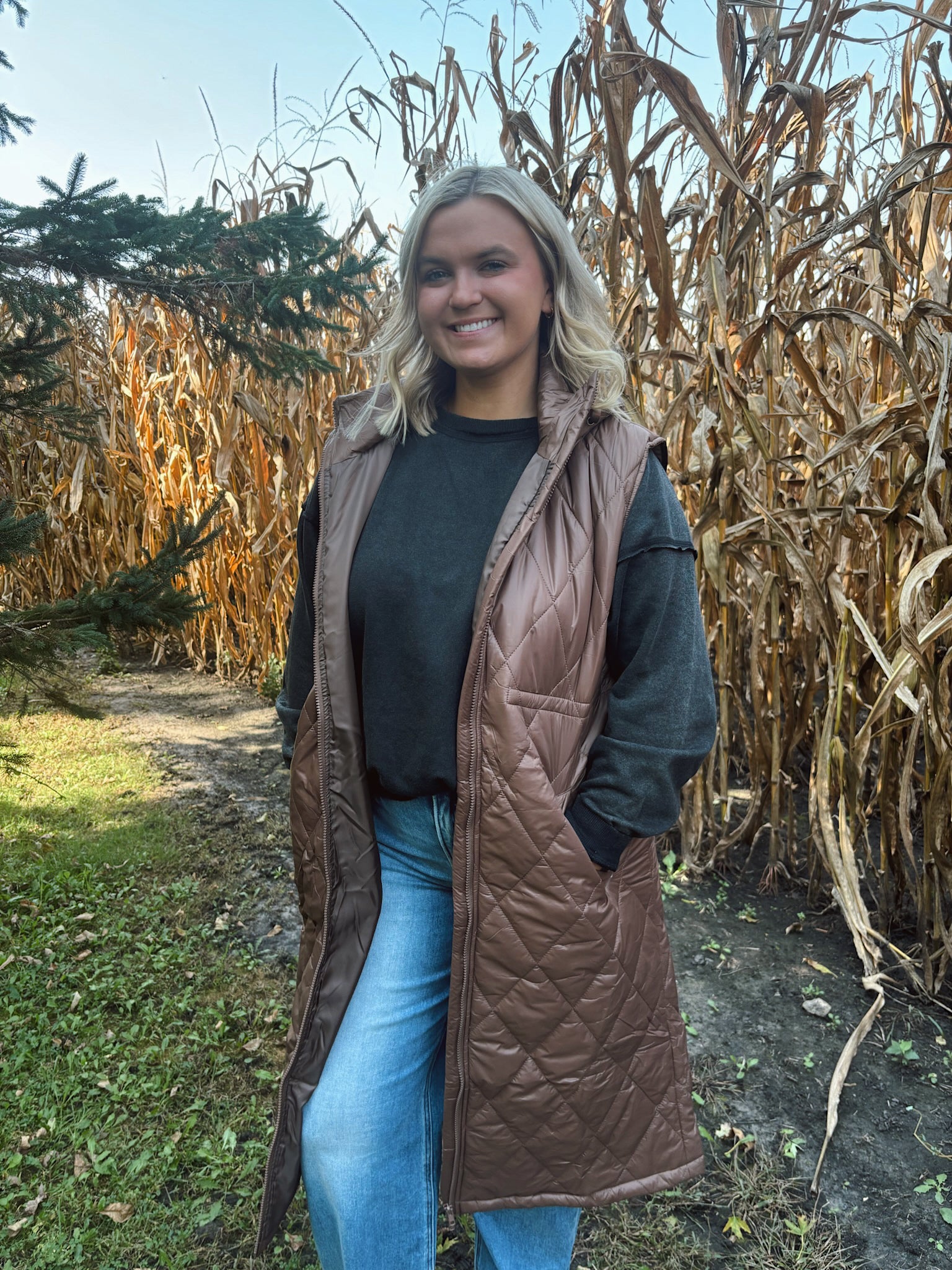 Cocoa Quilted Longline Vest