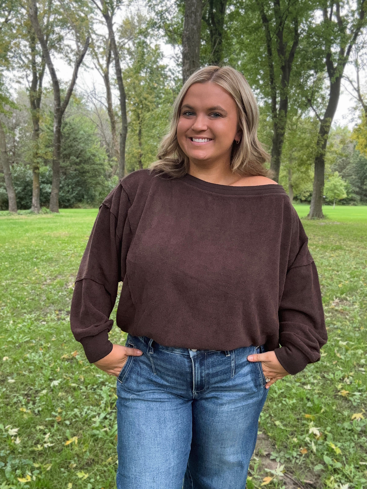 Chocolate Tiered Sleeve Boatneck