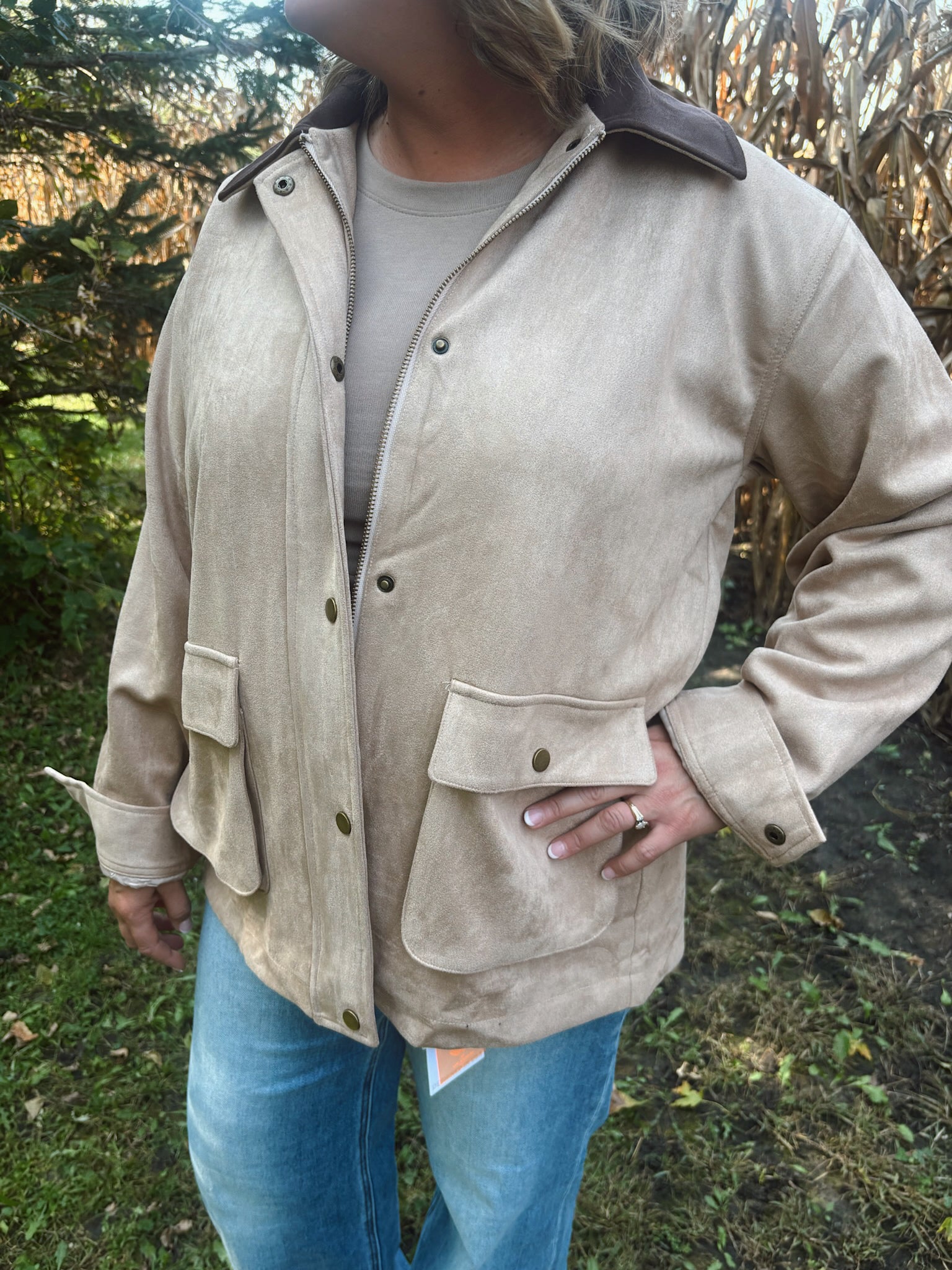 Sandstone Suede Collared Jacket