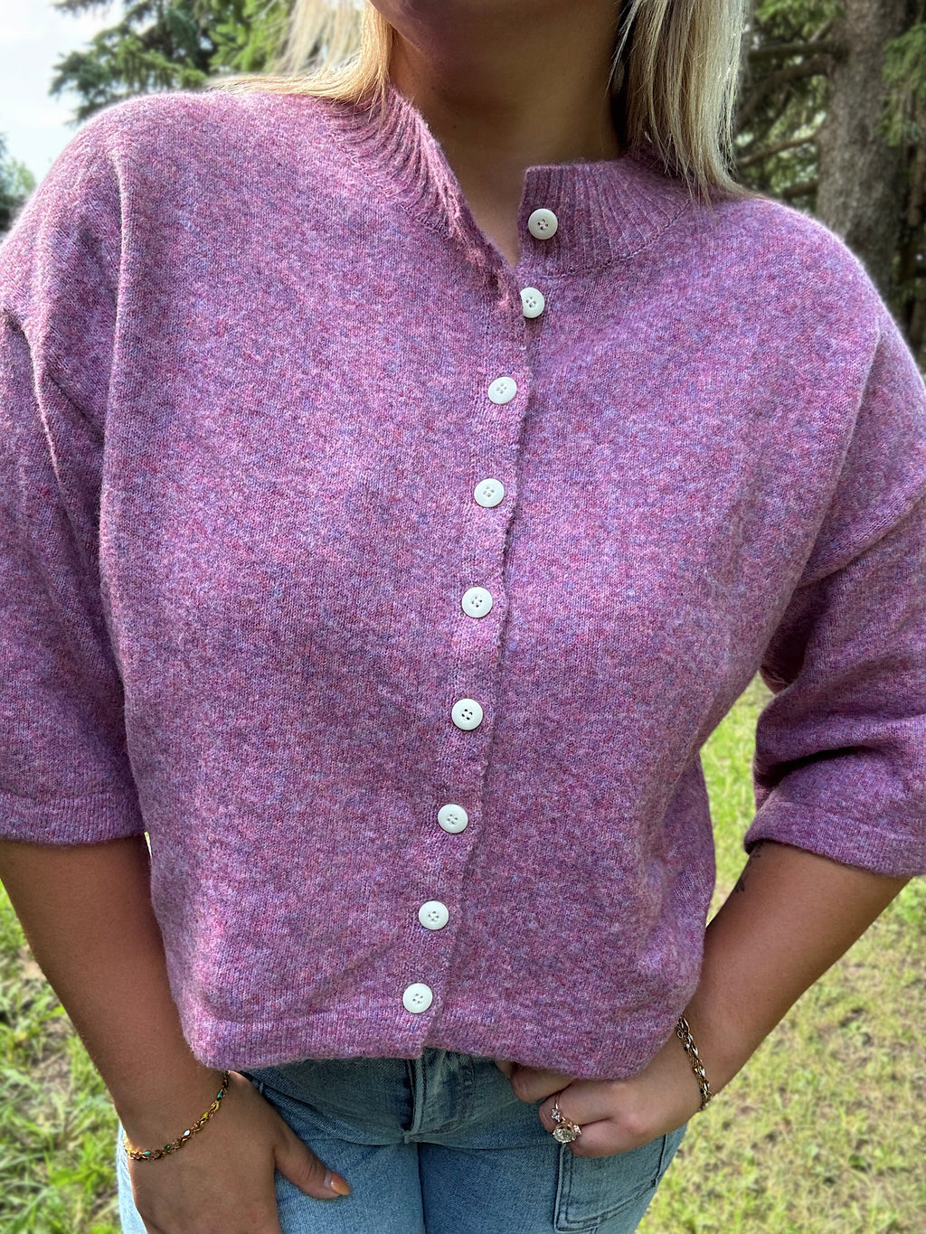 Soft Lilac Short Sleeve Cardigan