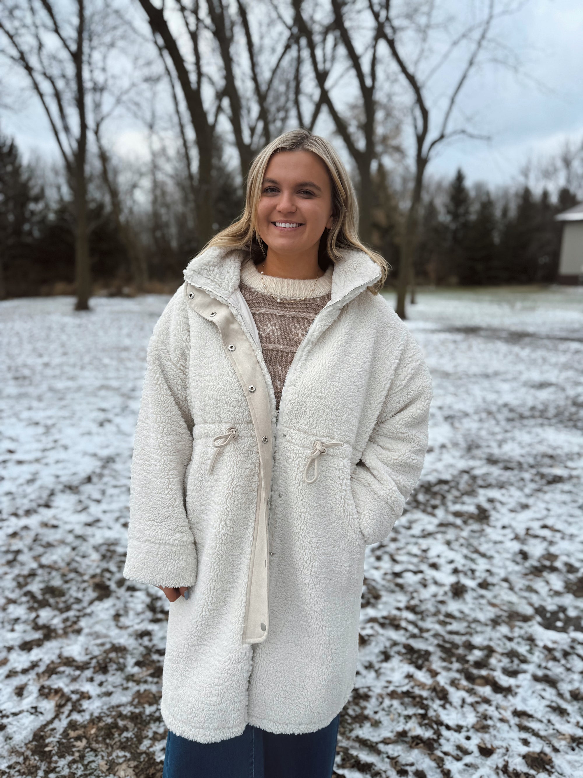 Sugar Cookie Longline Sherpa Coat