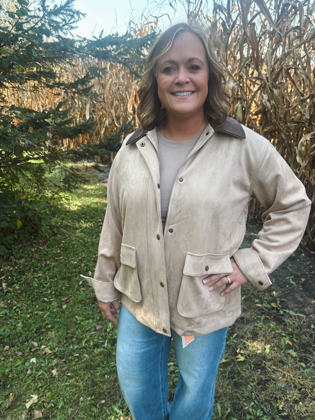 Sandstone Suede Collared Jacket