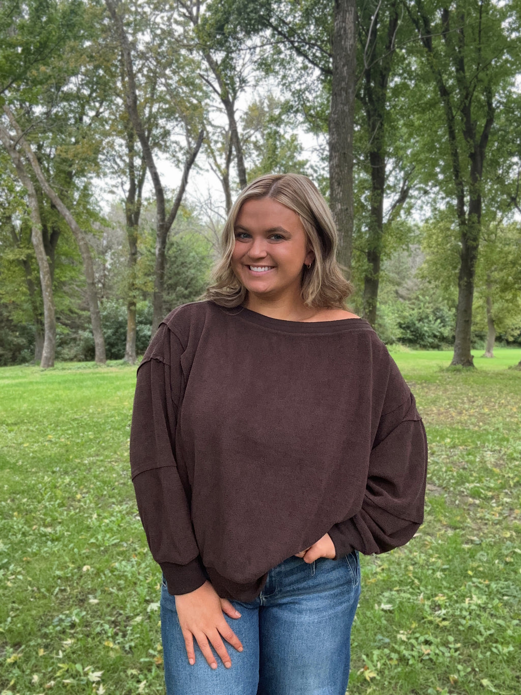 Chocolate Tiered Sleeve Boatneck