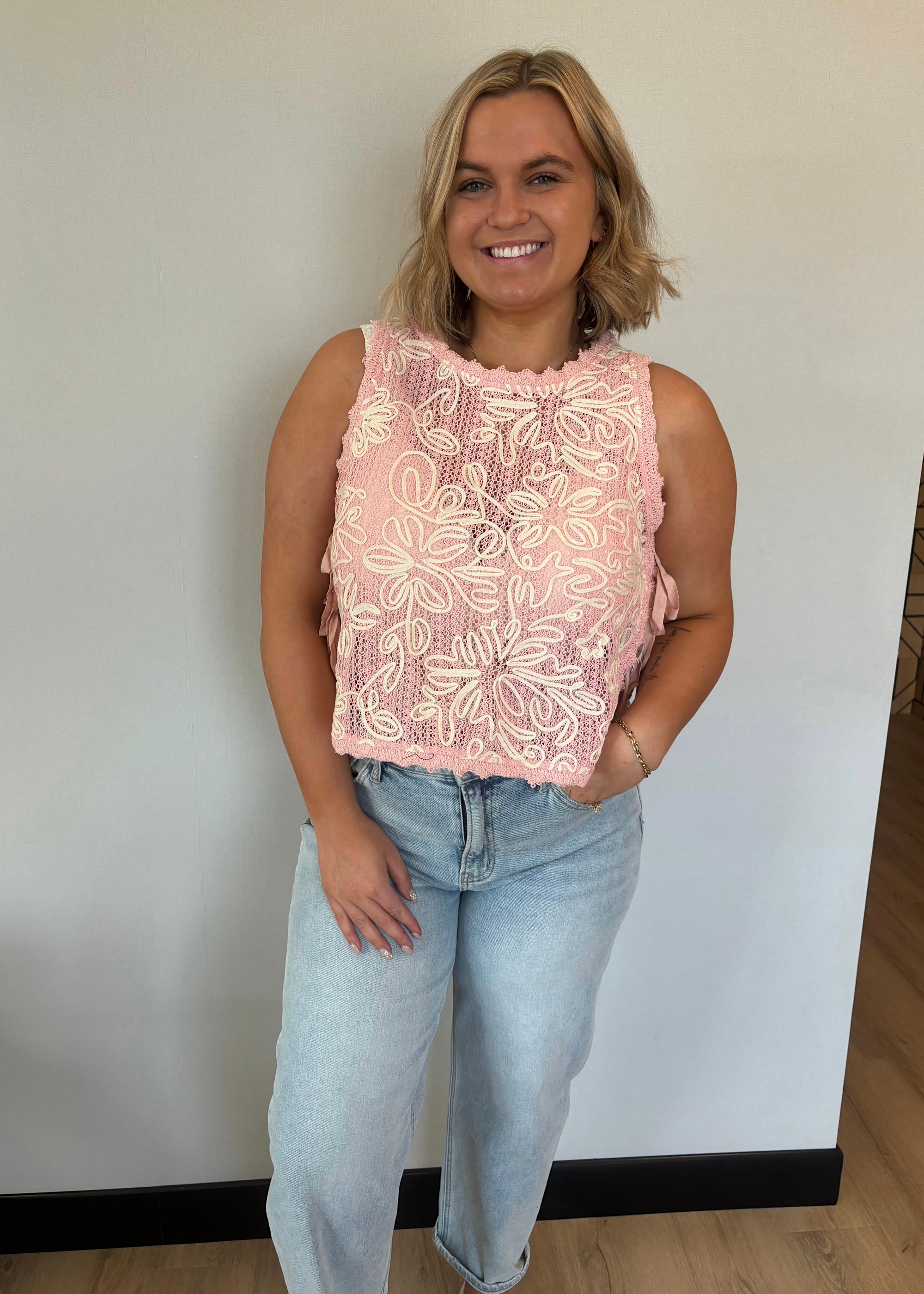 Coral Bloom Crochet Tank