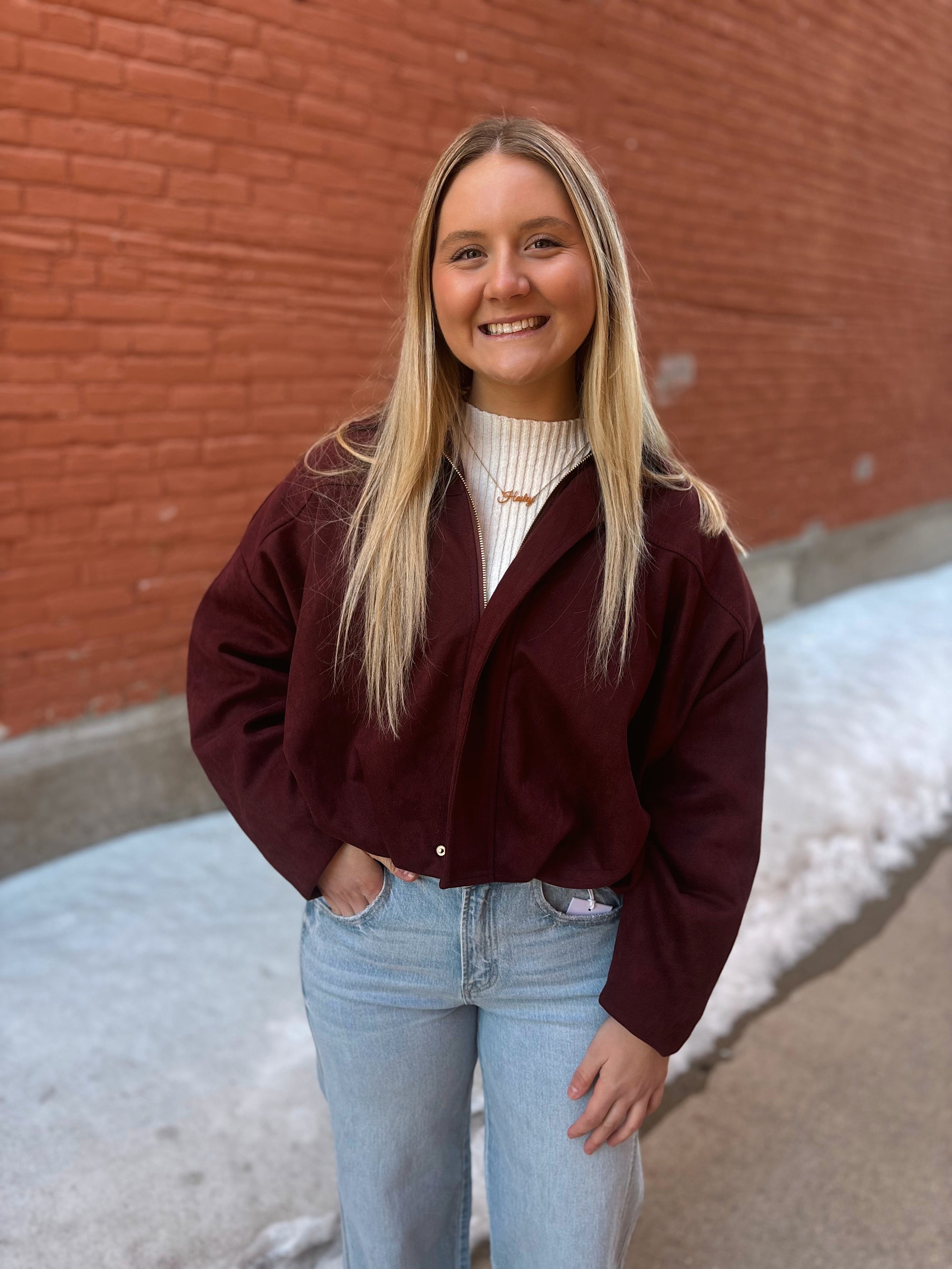 Vintage Merlot Suede Bomber