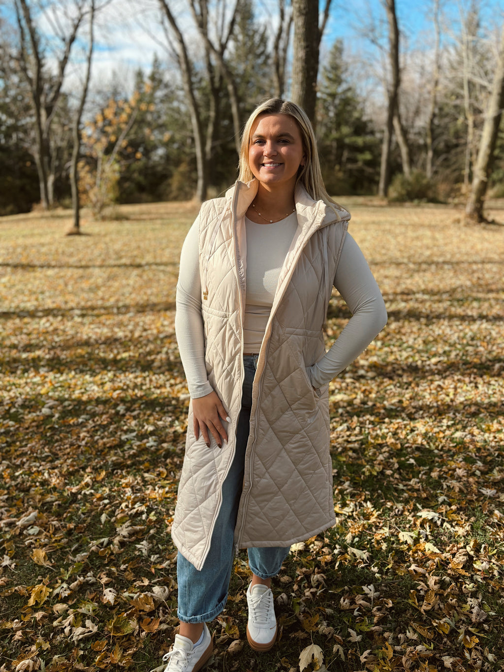 Beige Quilted Longline Vest