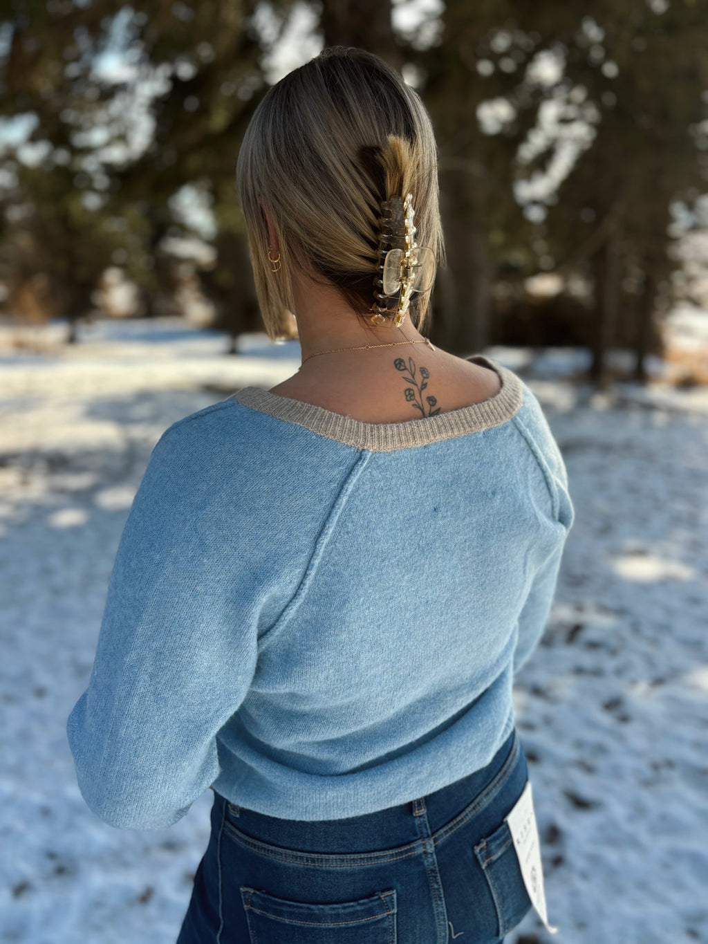 Blueberry Taupe Button Knit Sweater