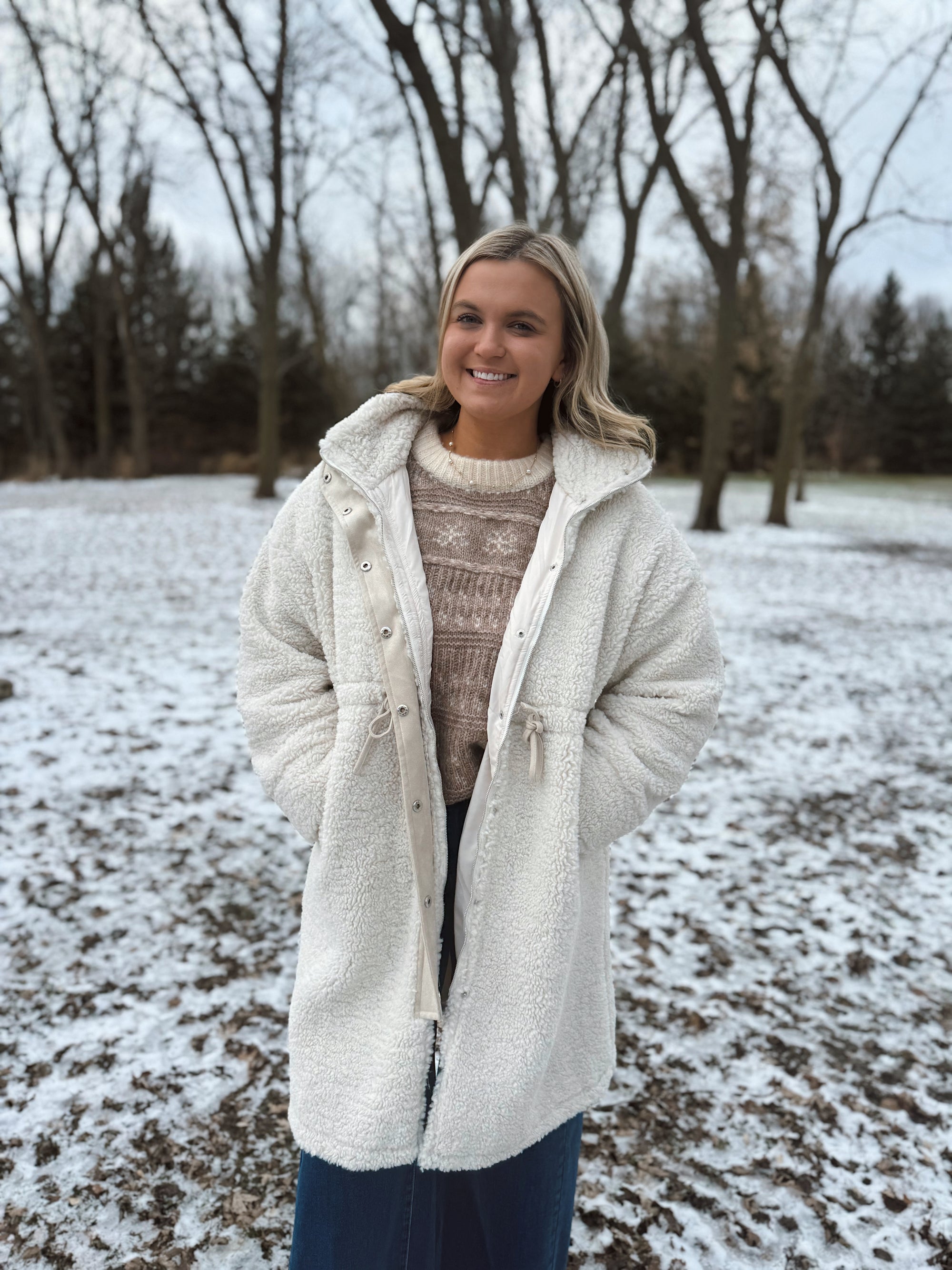 Sugar Cookie Longline Sherpa Coat