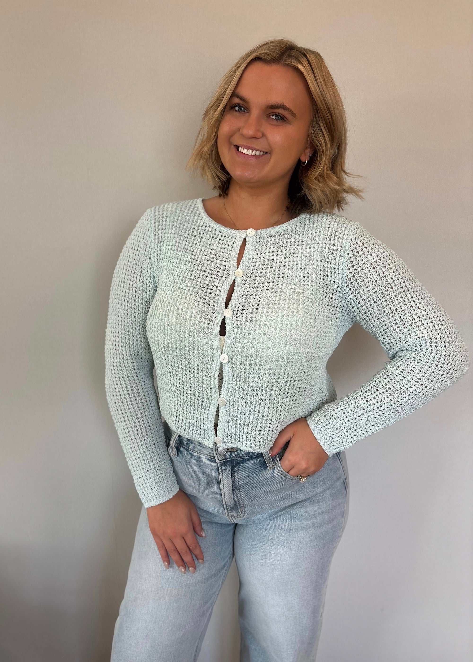 Powder Knit Button Long Sleeve