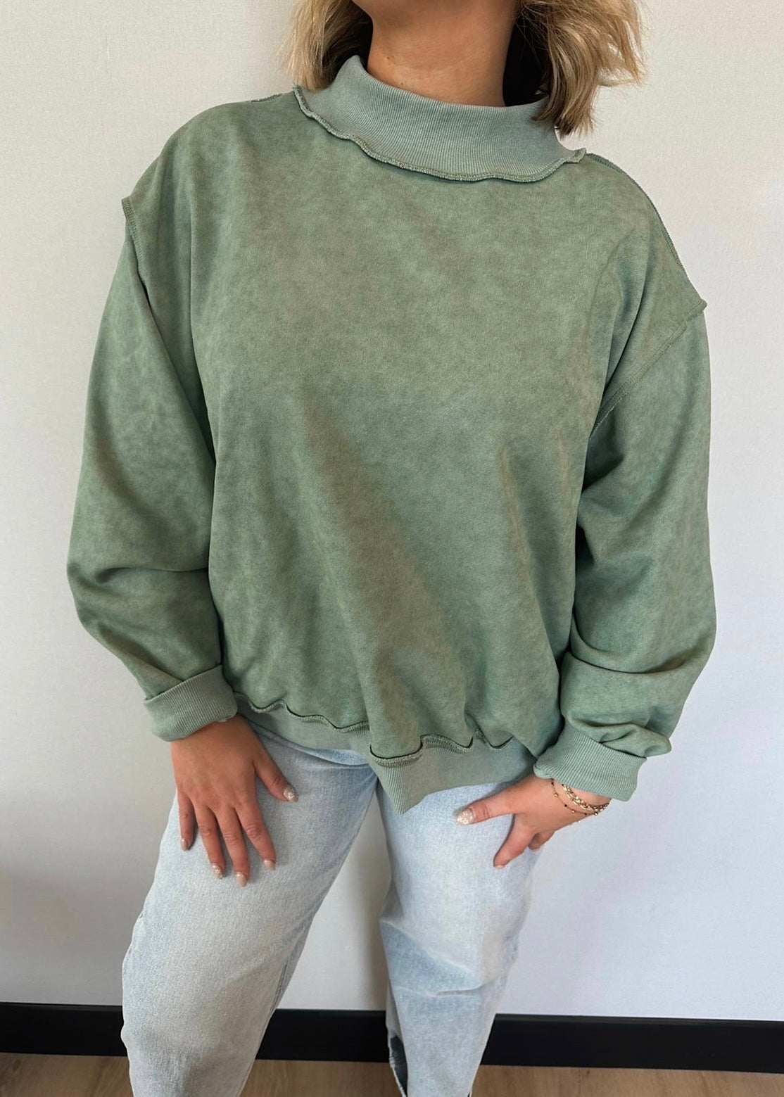 Washed Sage Weekend Mock Neck