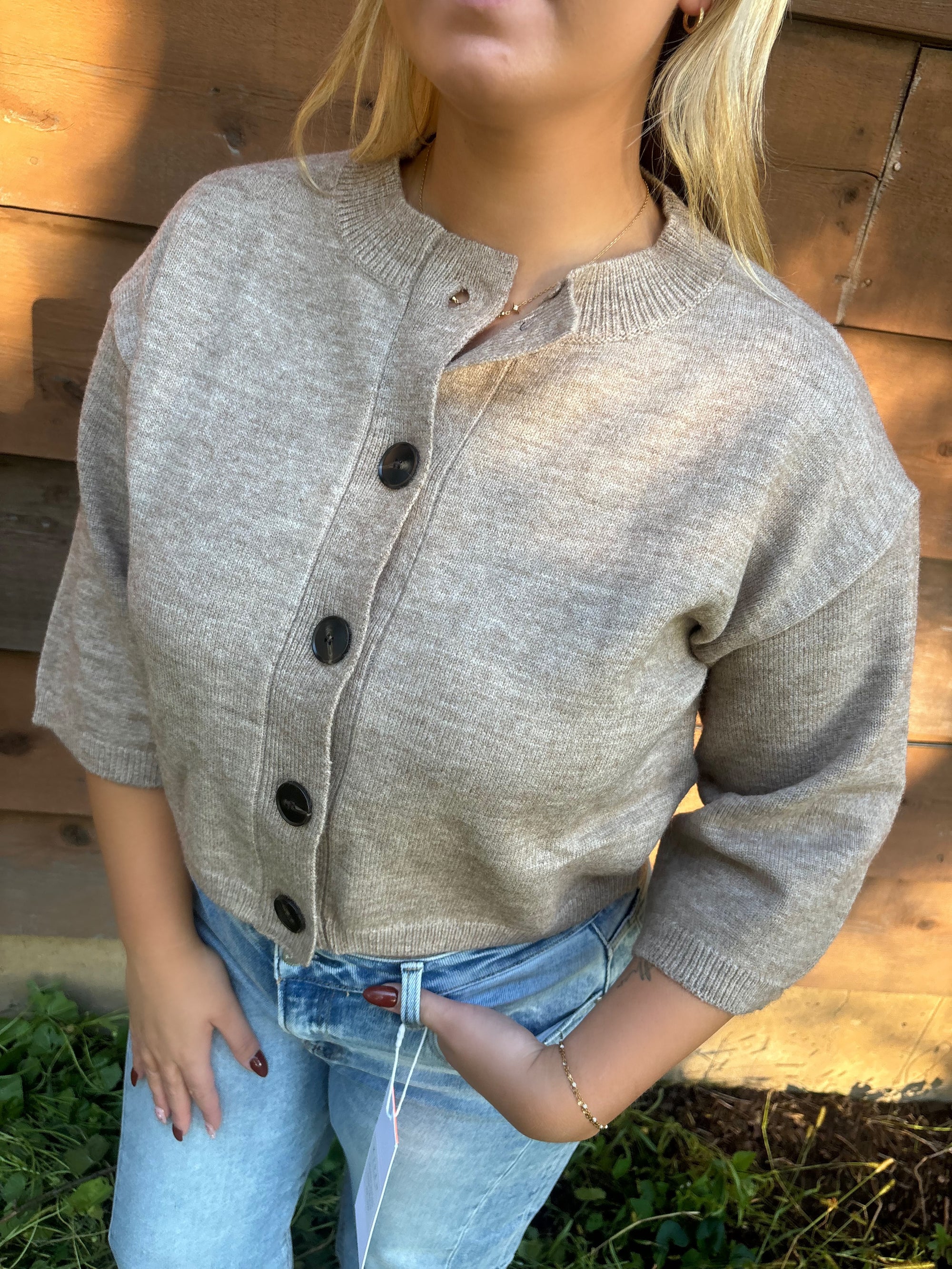 Sweet Mocha Half Sleeve Button Cardigan