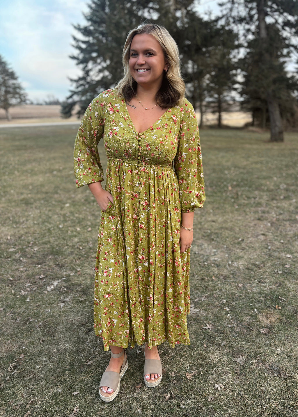 Avocado Bloom Maxi Dress Barleyberry Boutique Avocado Bloom Maxi Dress Barleyberry Boutique