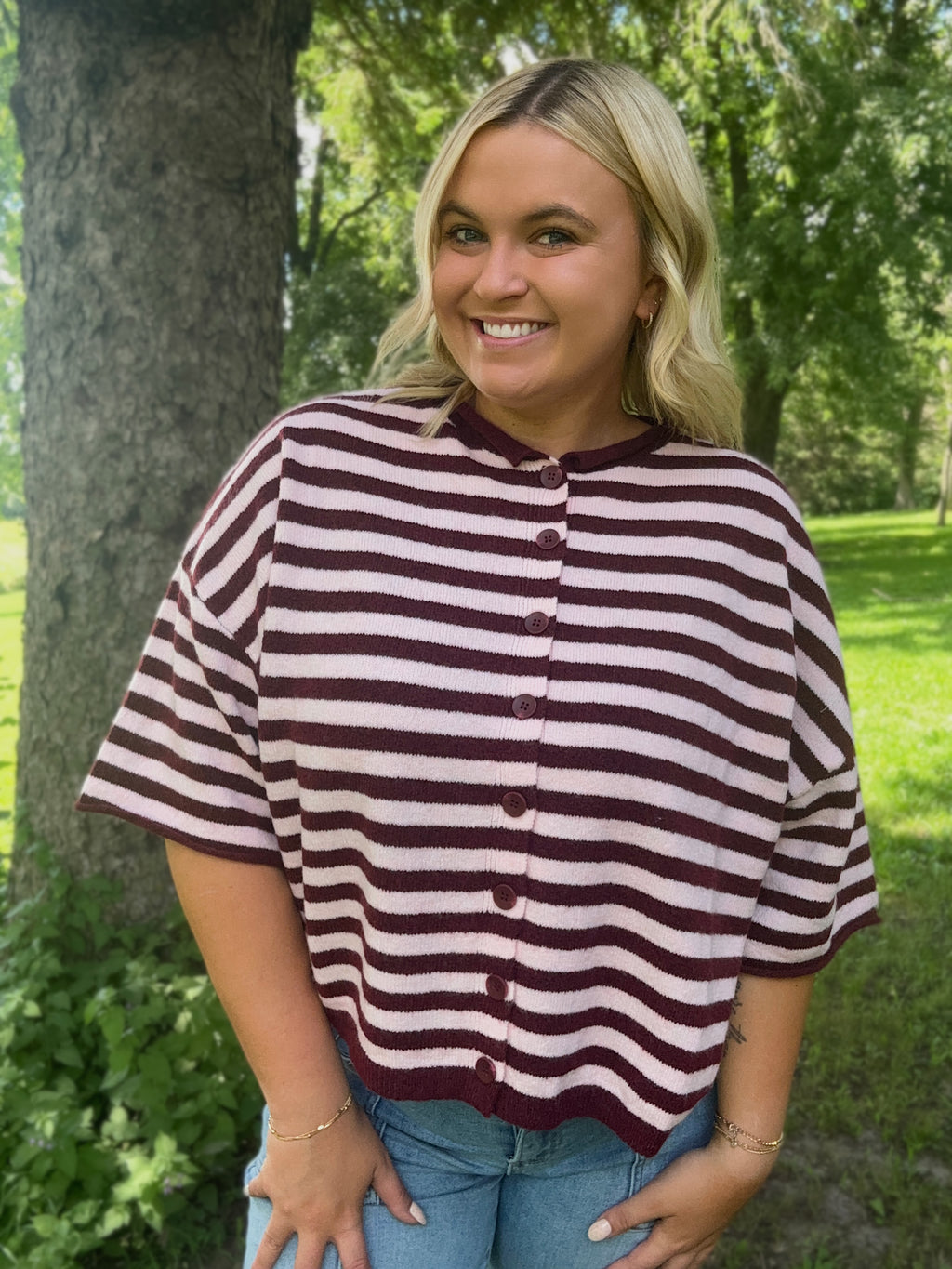 Berry Mocha Stripe Cardigan