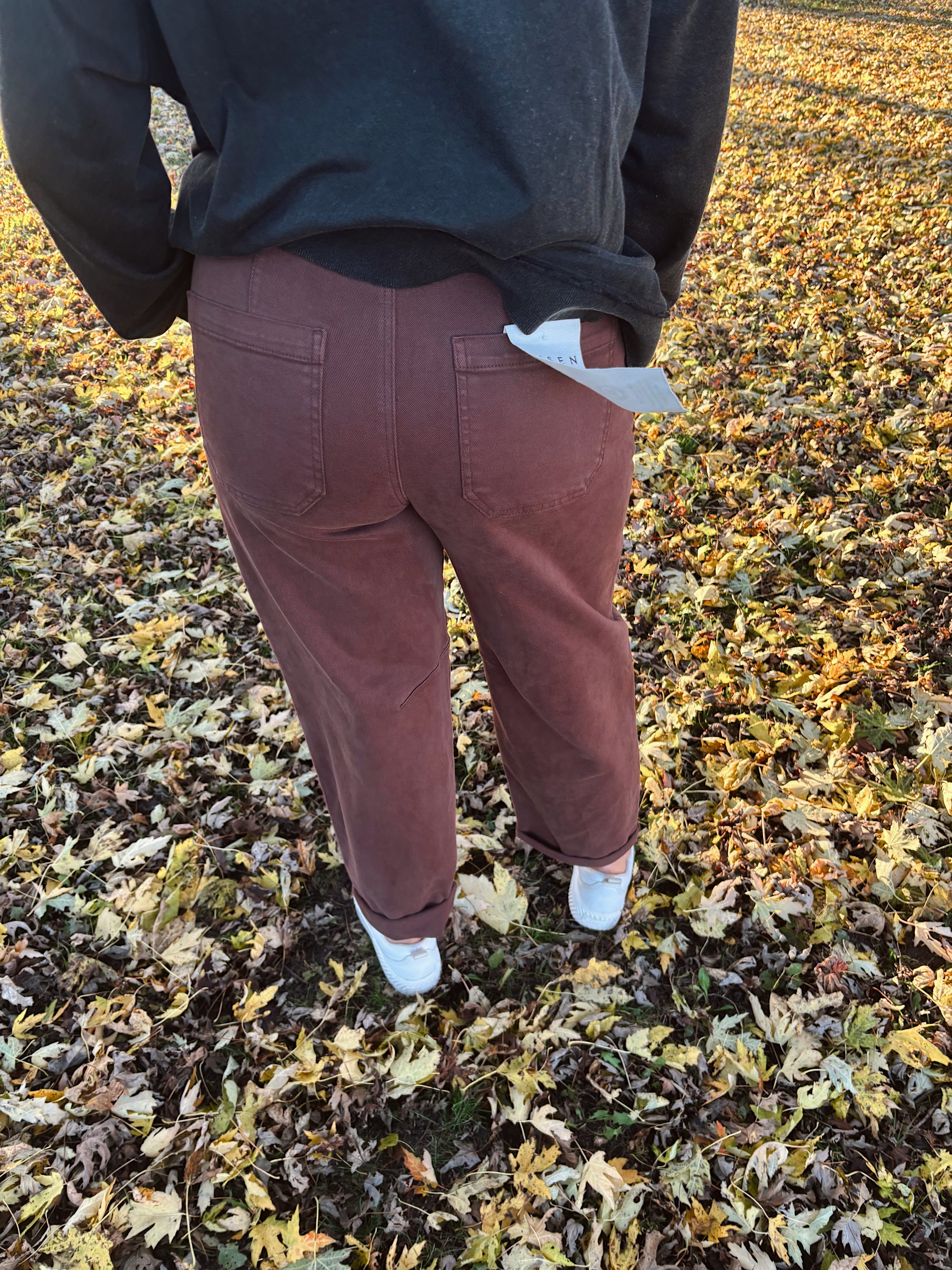 Risen Choco Brown High Rise Barrel Jeans