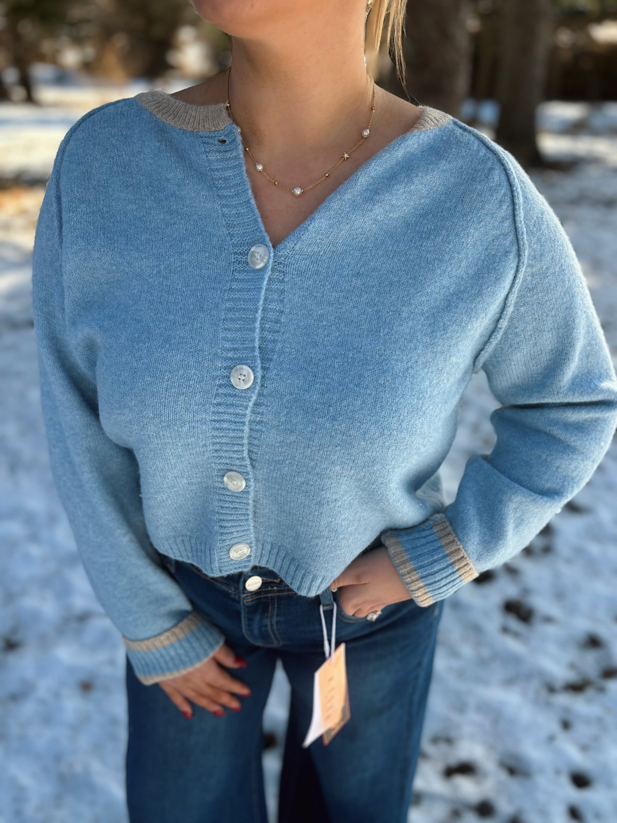 Blueberry Taupe Button Knit Sweater