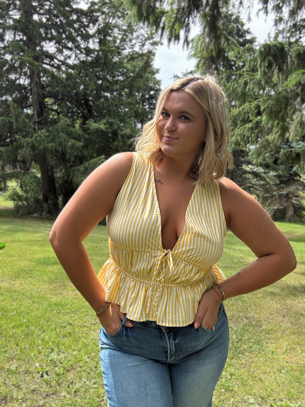 Sunny Stripe Tie Peplum Tank