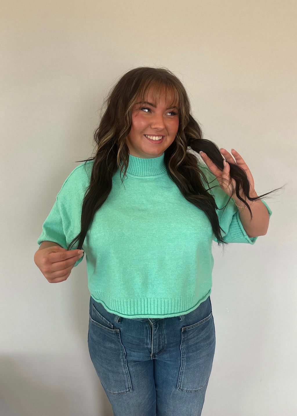 Mint Breeze Mock Neck Short Sleeve