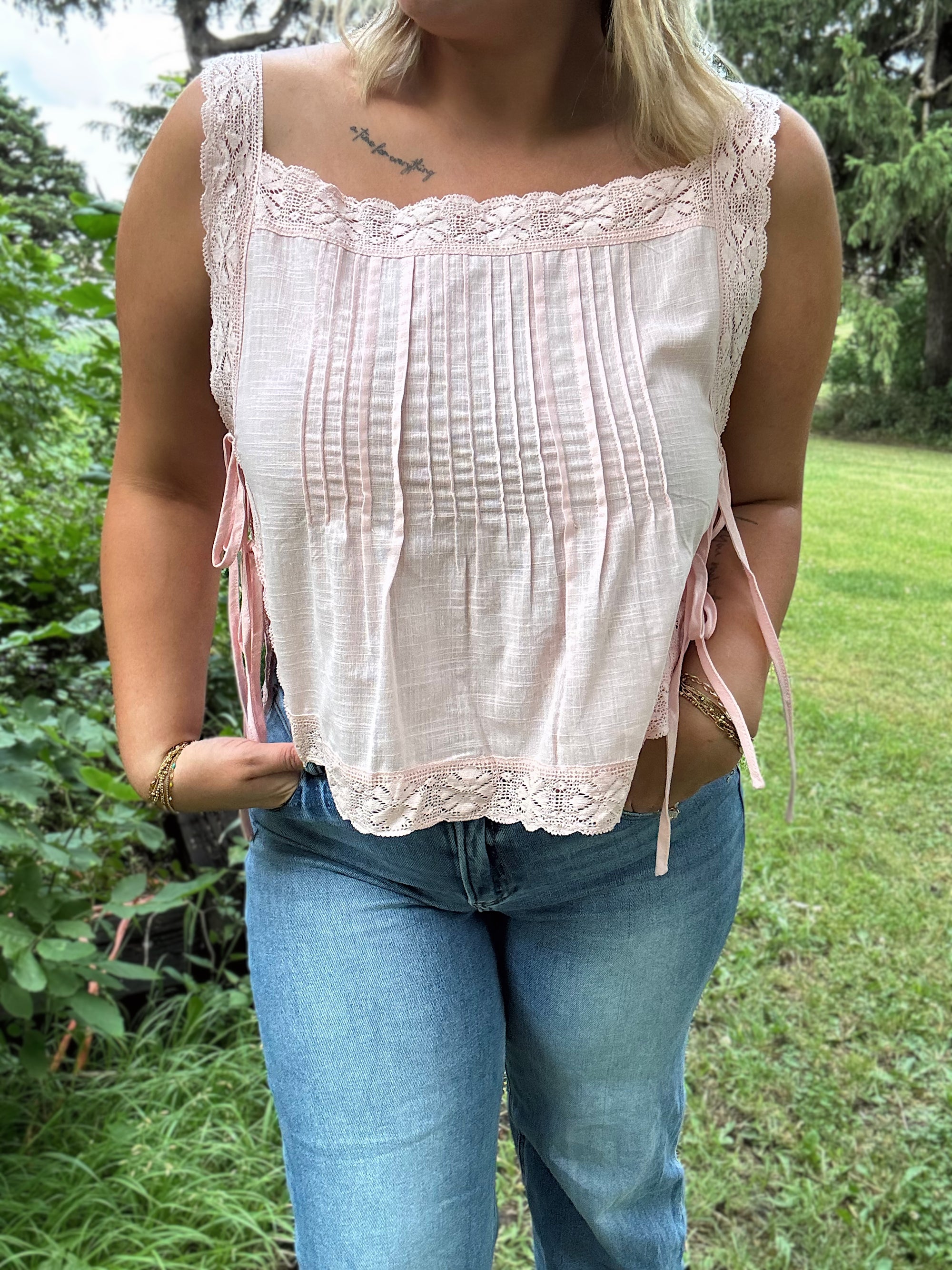 Baby Pink Lace Tie Tank