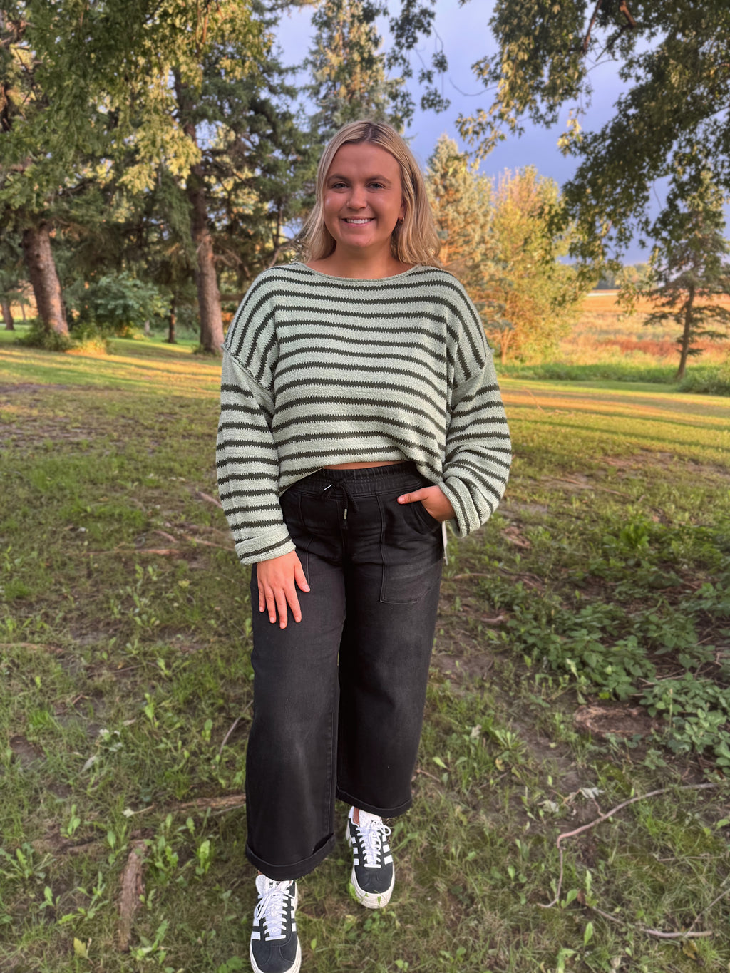 Risen Tie Slouchy Cropped Patch Pocket Jeans- Black