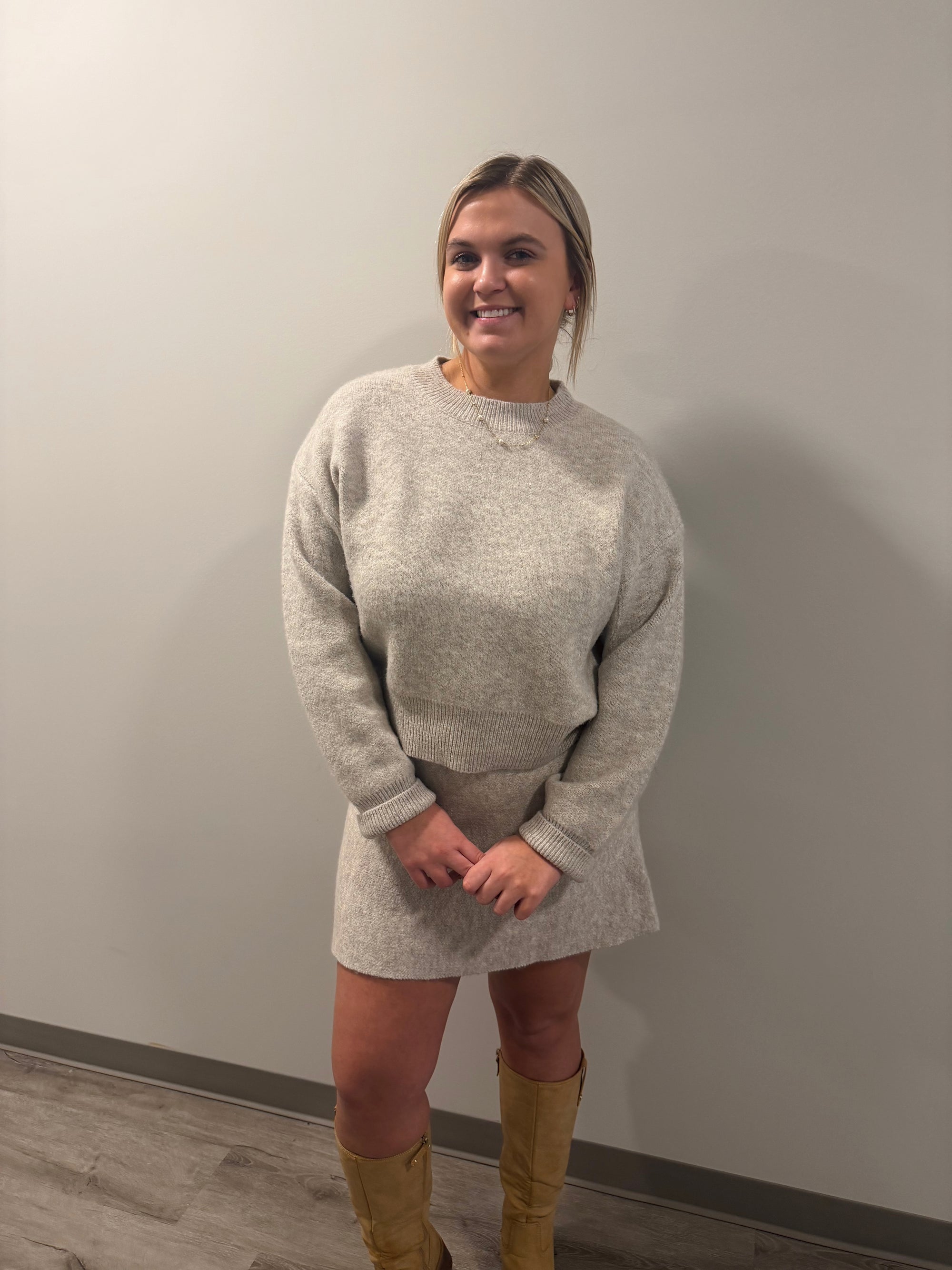 Oatmeal Knit Sweater + Skirt Set