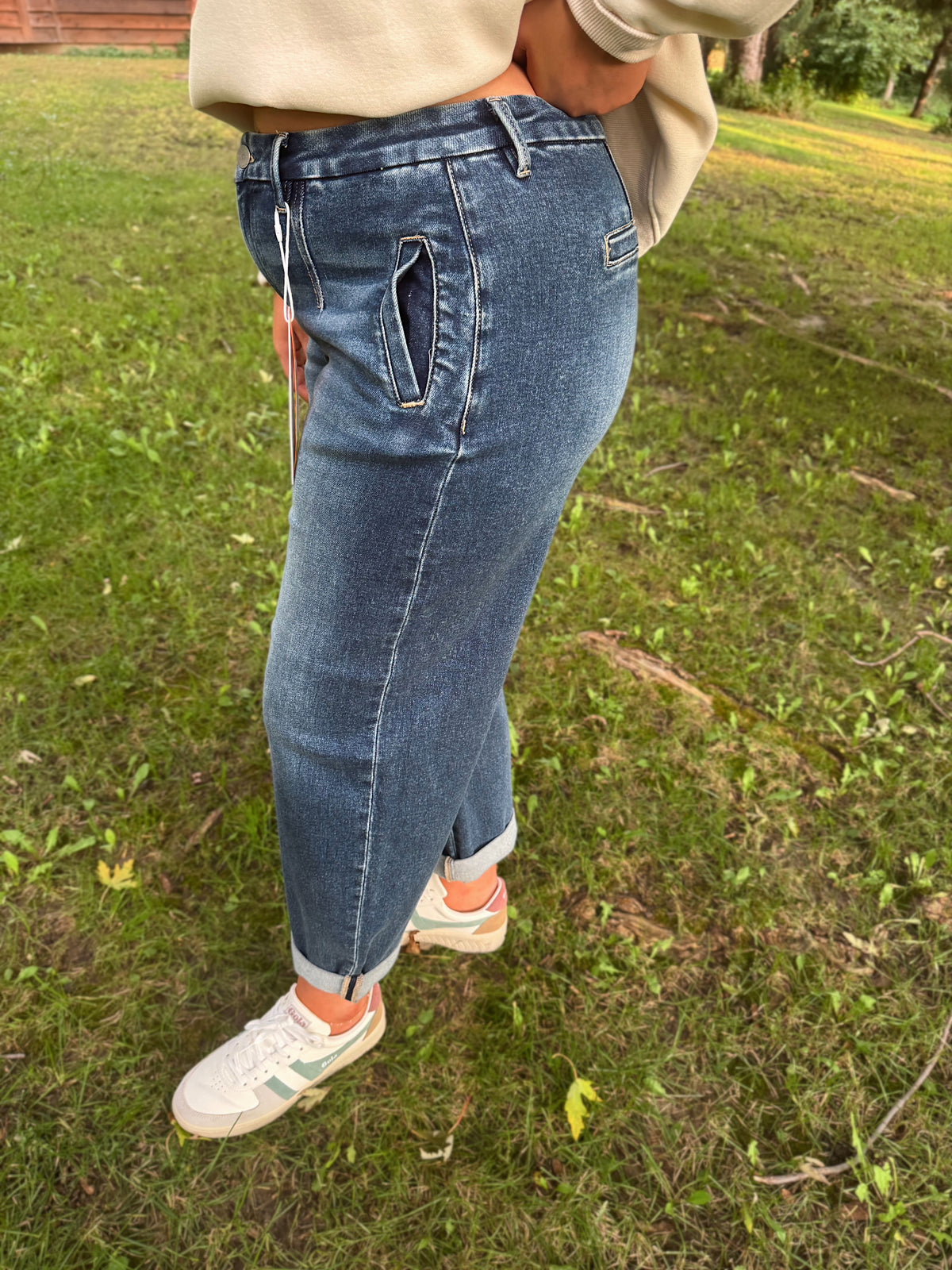 Risen Side Pocket Barrel Jeans- Dark