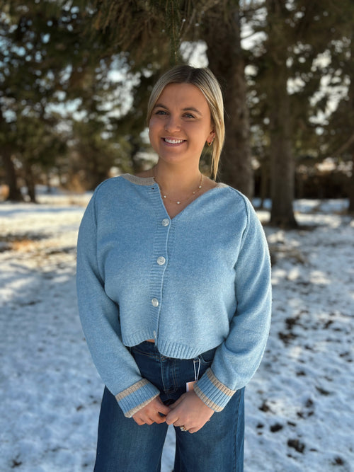 Blueberry Taupe Button Knit Sweater