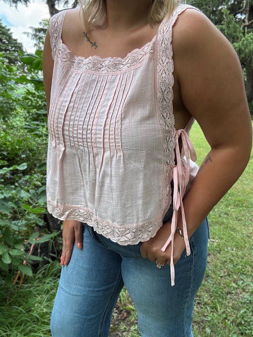 Baby Pink Lace Tie Tank