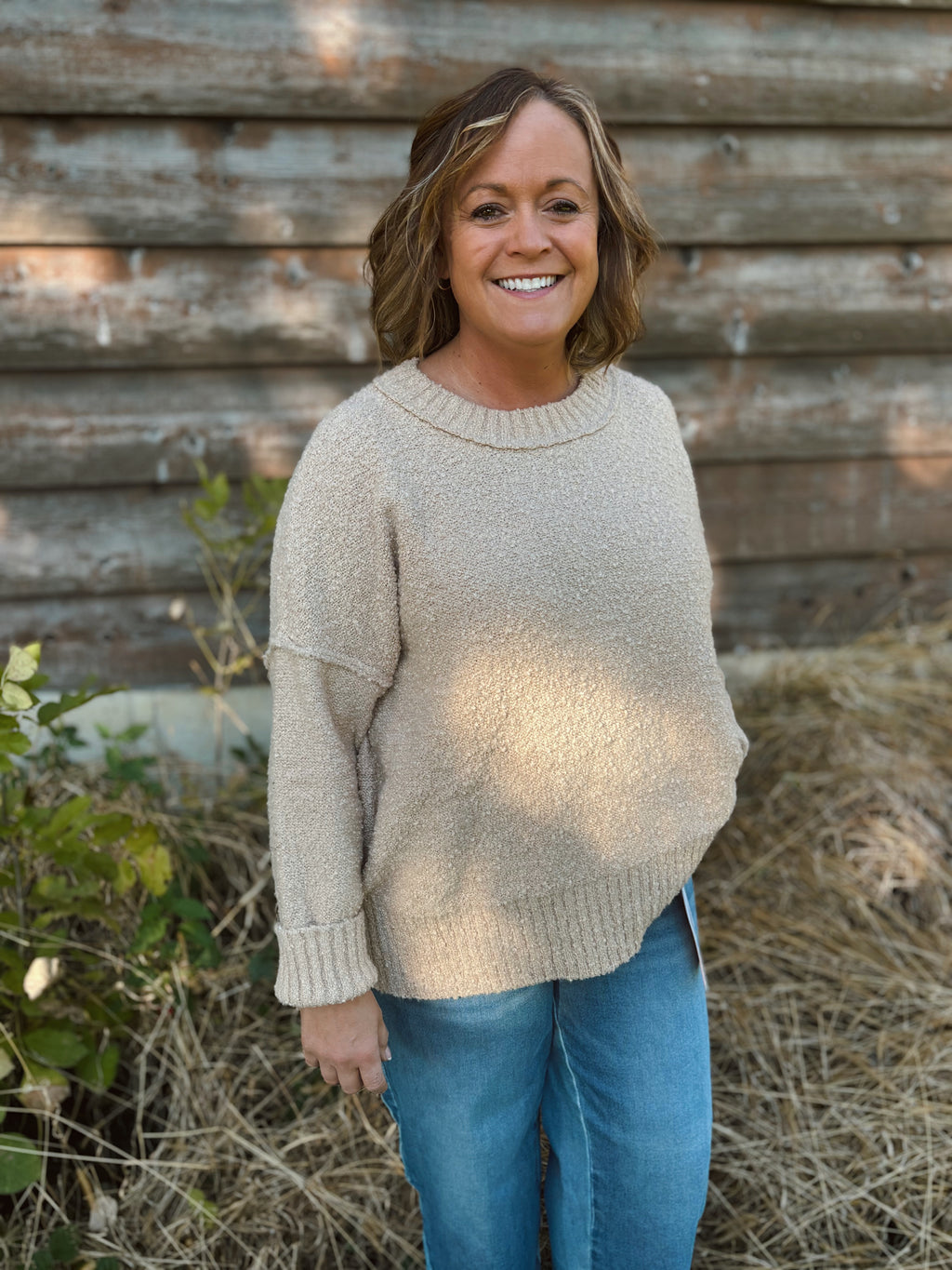 Almond Butter Exposed Seam Sweater